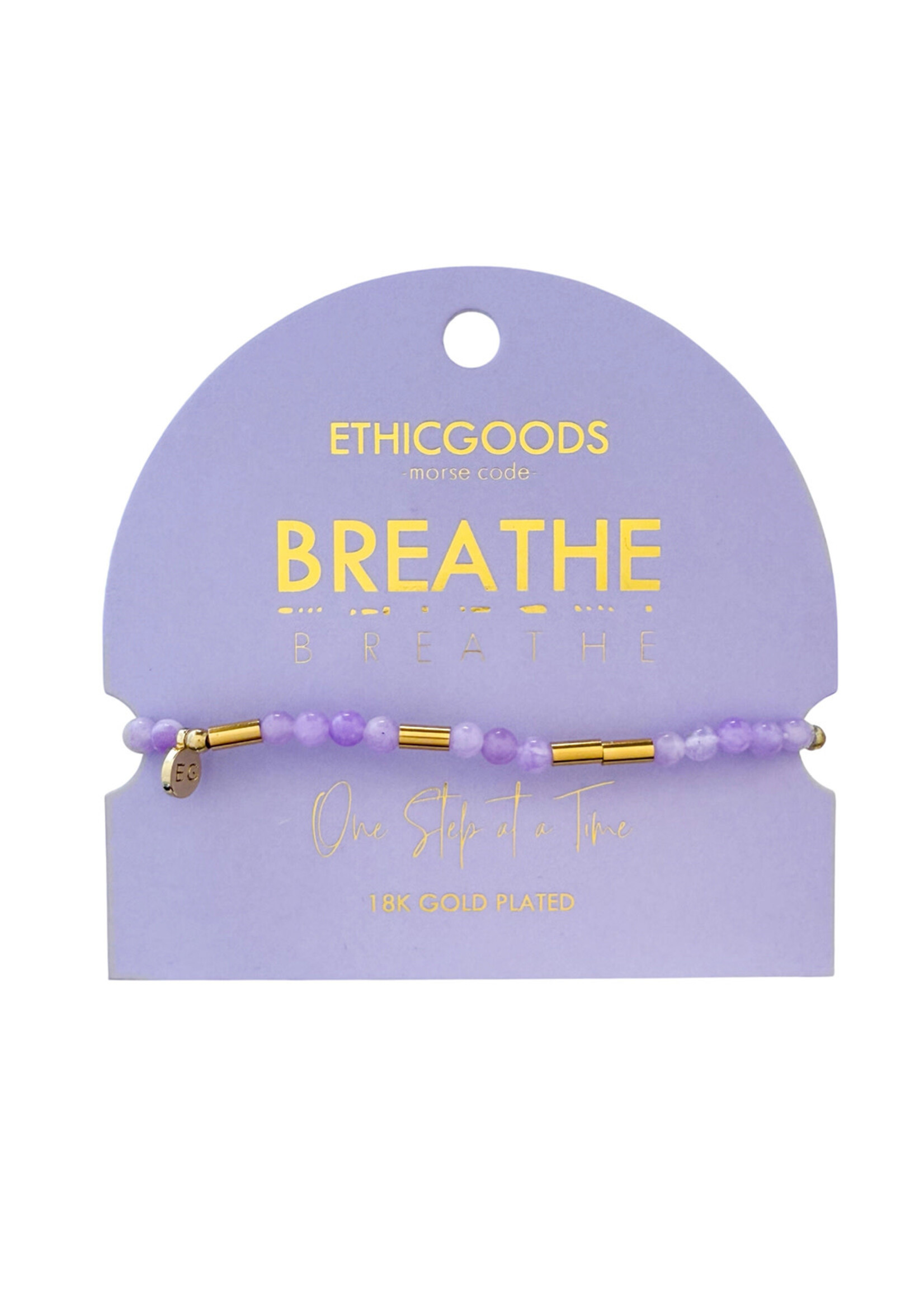 Ethic Goods Morse Code Gold & Stone Beaded Bracelet - BREATHE