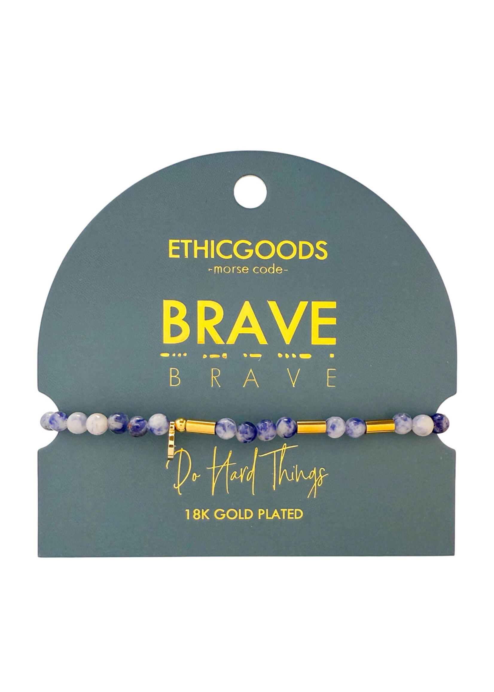 Ethic Goods Morse Code Gold & Stone Beaded Bracelet - BRAVE