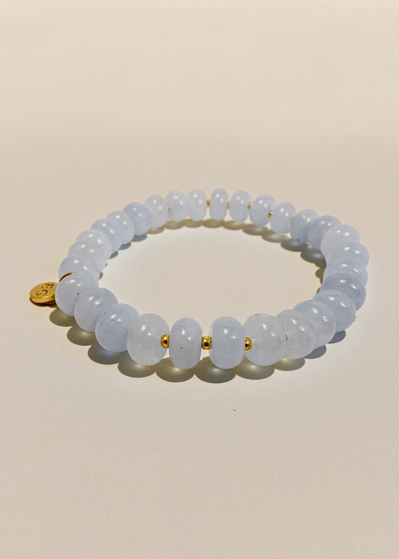 Ethic Goods Cloudy Blue Quartz Rondelle Gemstone Beaded Bracelet
