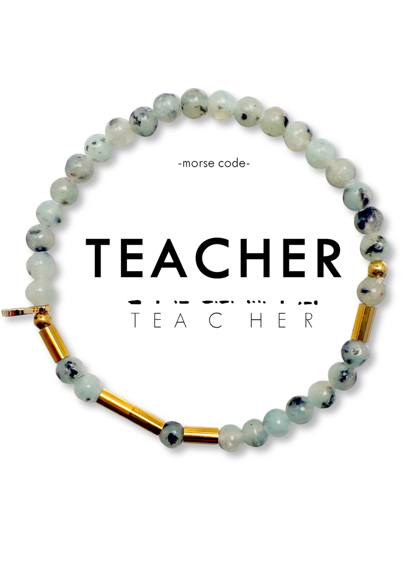 Ethic Goods Morse Code Gold & Stone Beaded Bracelet - TEACHER