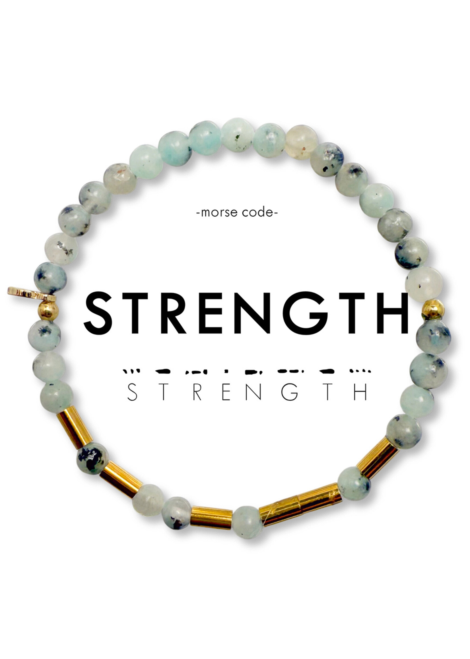 Ethic Goods Morse Code Gold & Stone Beaded Bracelet - STRENGTH