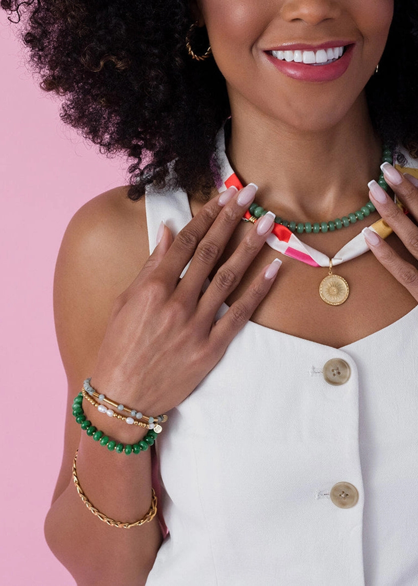 Ethic Goods Morse Code Gold & Stone Beaded Bracelet - STRENGTH