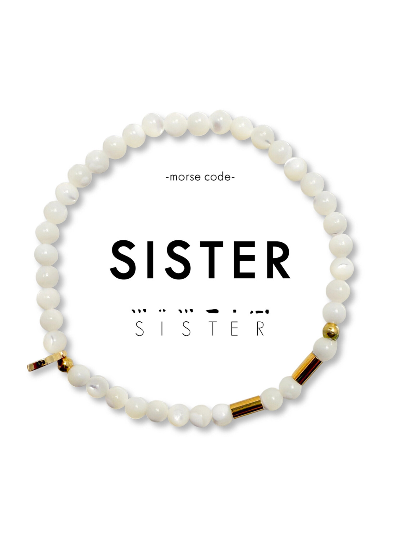 Ethic Goods Morse Code Gold & Stone Beaded Bracelet - SISTER