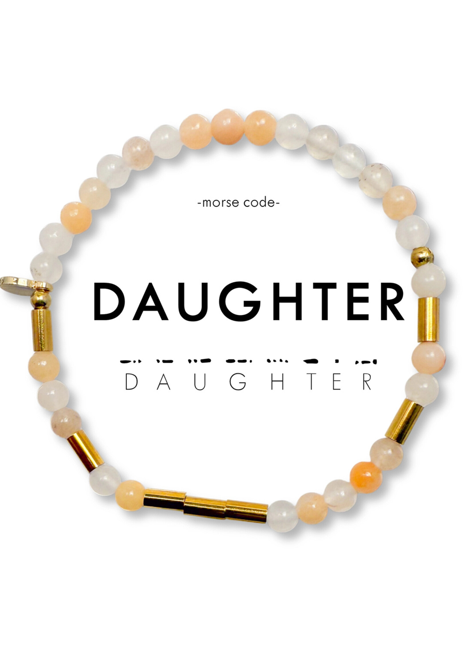 Ethic Goods Morse Code Gold & Stone Beaded Bracelet - DAUGHTER