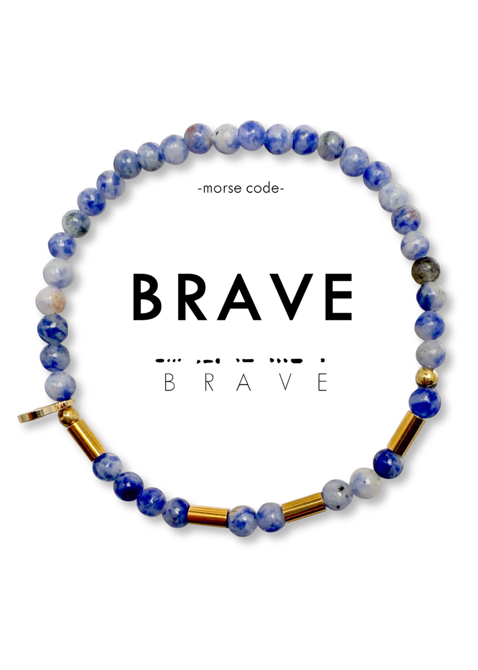 Ethic Goods Morse Code Gold & Stone Beaded Bracelet - BRAVE