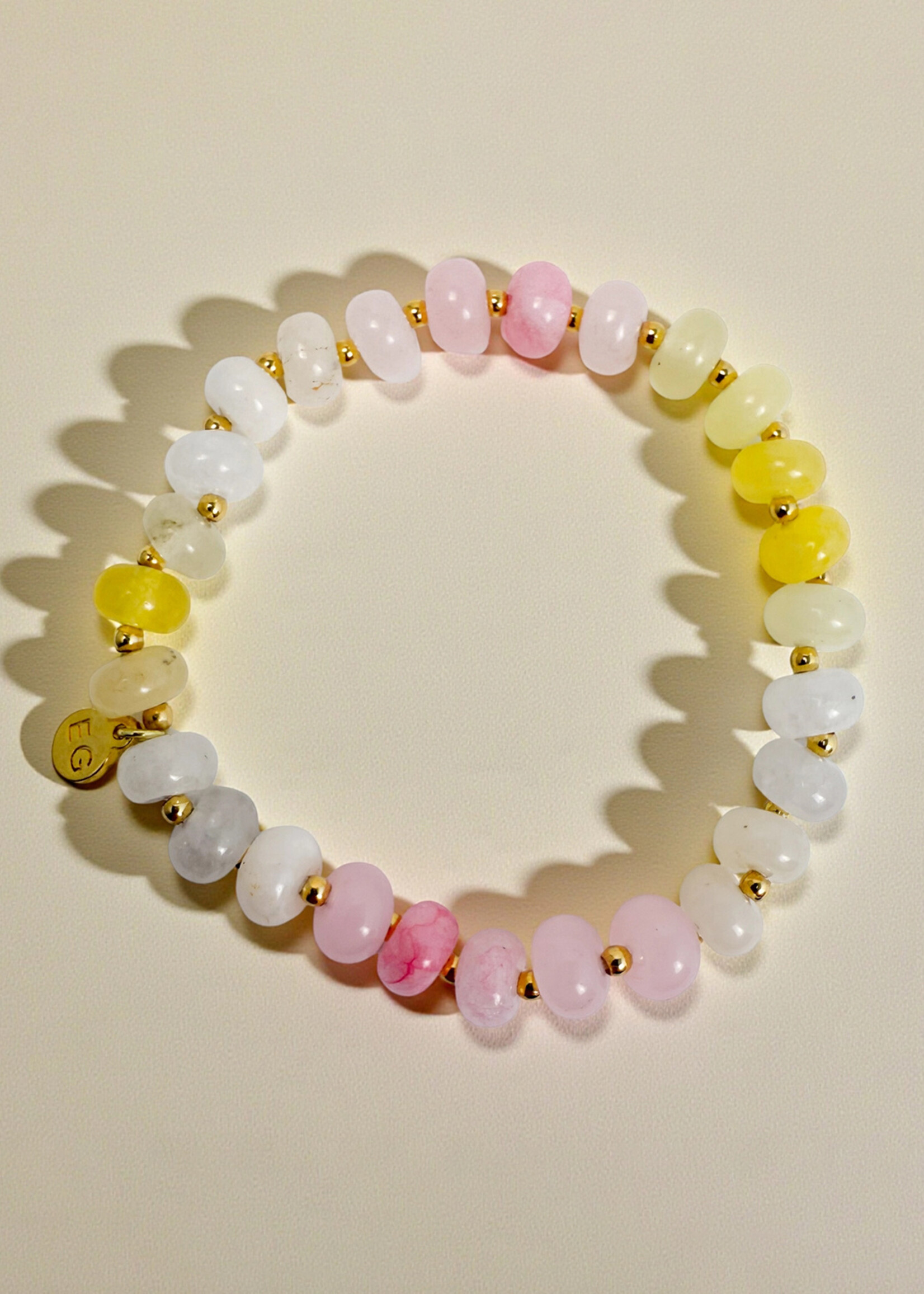 Ethic Goods Pink Lemonade Rondelle Gemstone Beaded Bracelet
