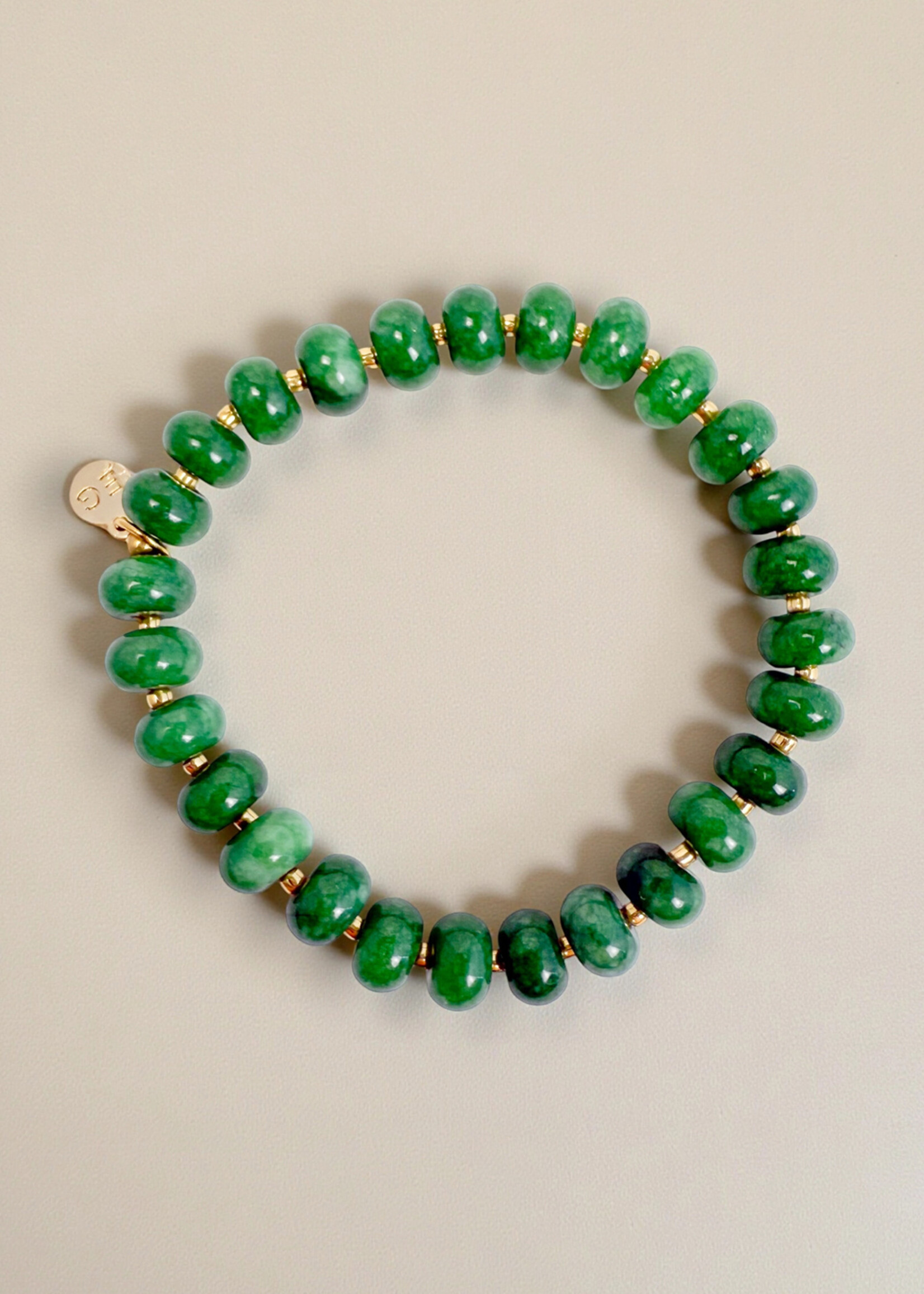 Ethic Goods Green Jade Rondelle Gemstone Beaded Bracelet