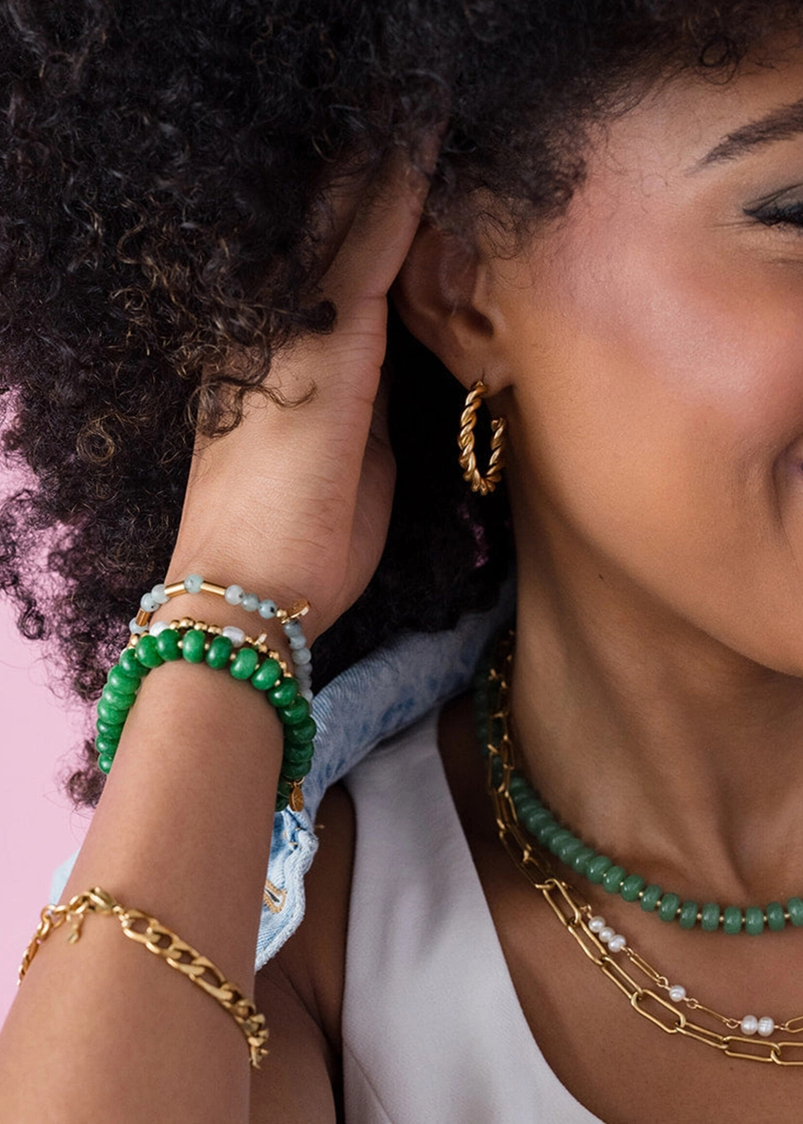 Ethic Goods Green Jade Rondelle Gemstone Beaded Bracelet