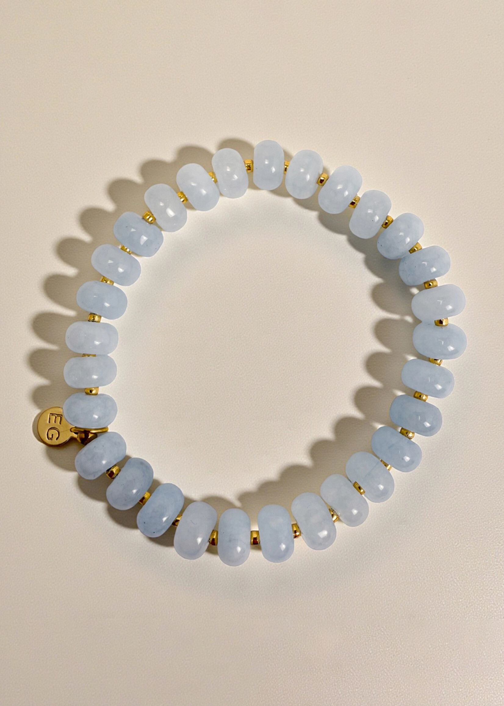 Ethic Goods Cloudy Blue Quartz Rondelle Gemstone Beaded Bracelet