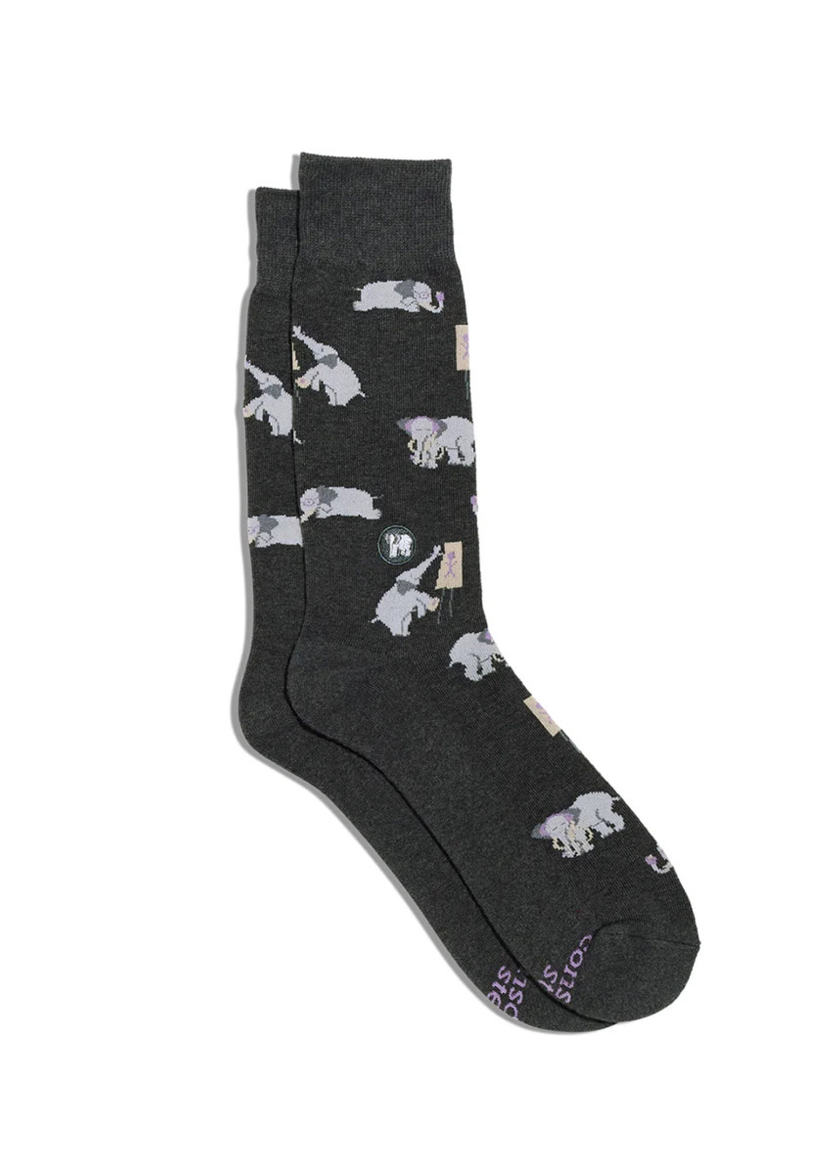Conscious Step Men's Socks - Unplugged Elephants that Support Mental Health
