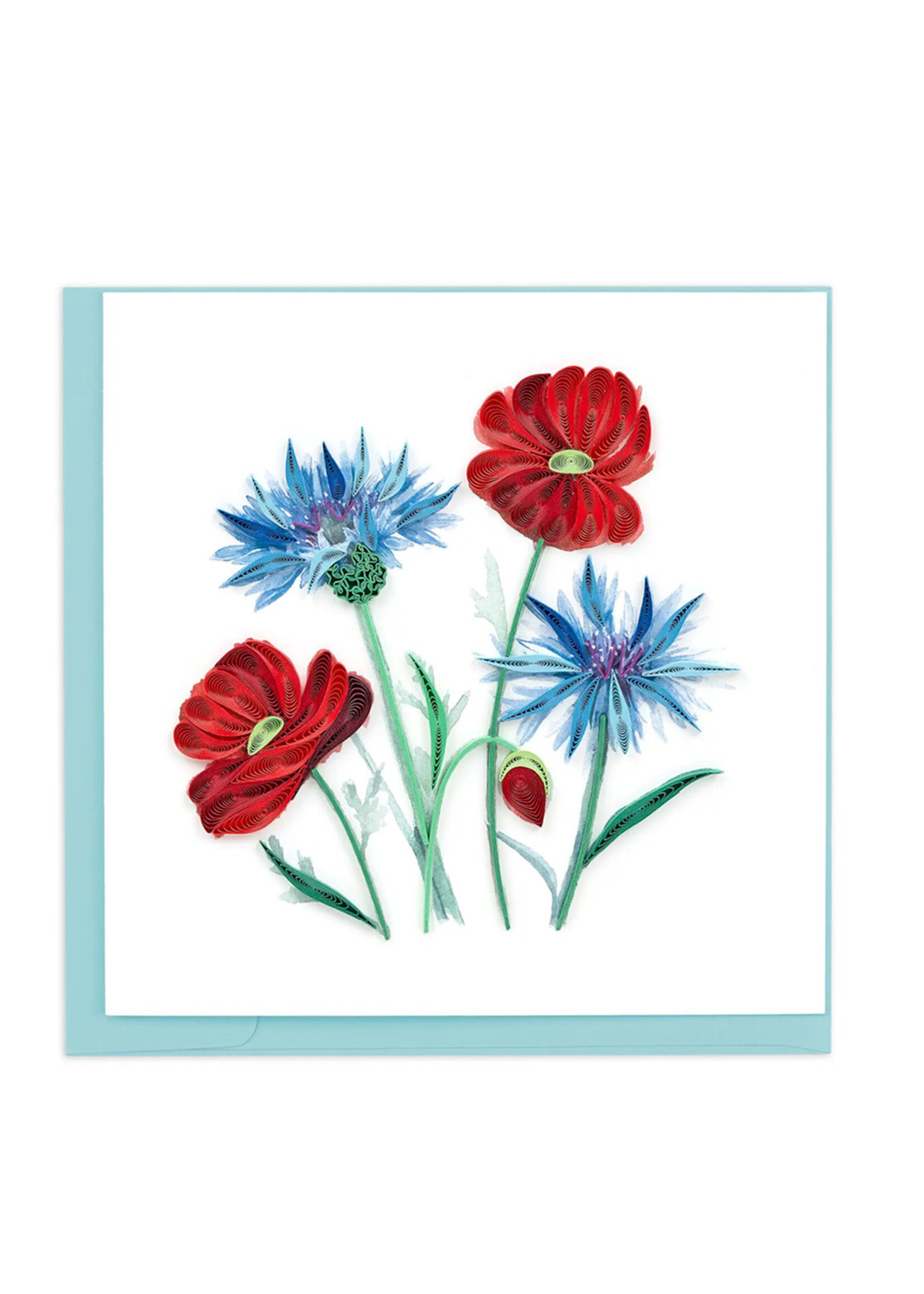 Quilling Cards Blue Cornflower & Poppies Quilling Card
