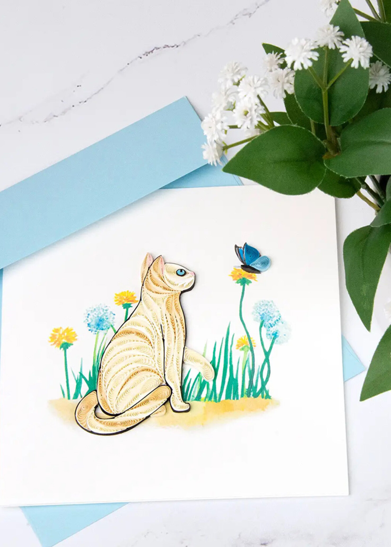 Quilling Cards White Cat & Butterfly Quilling Card
