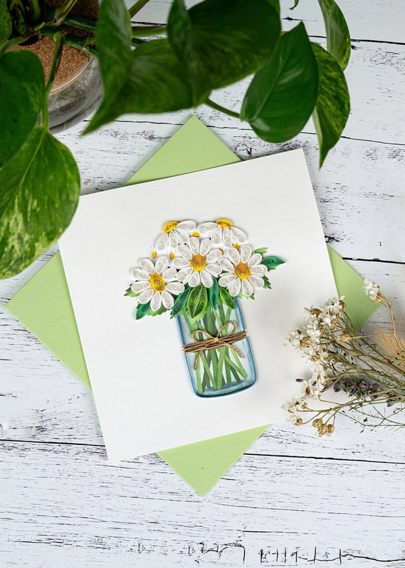 Quilling Cards White Daisies in Jar Quilling Card