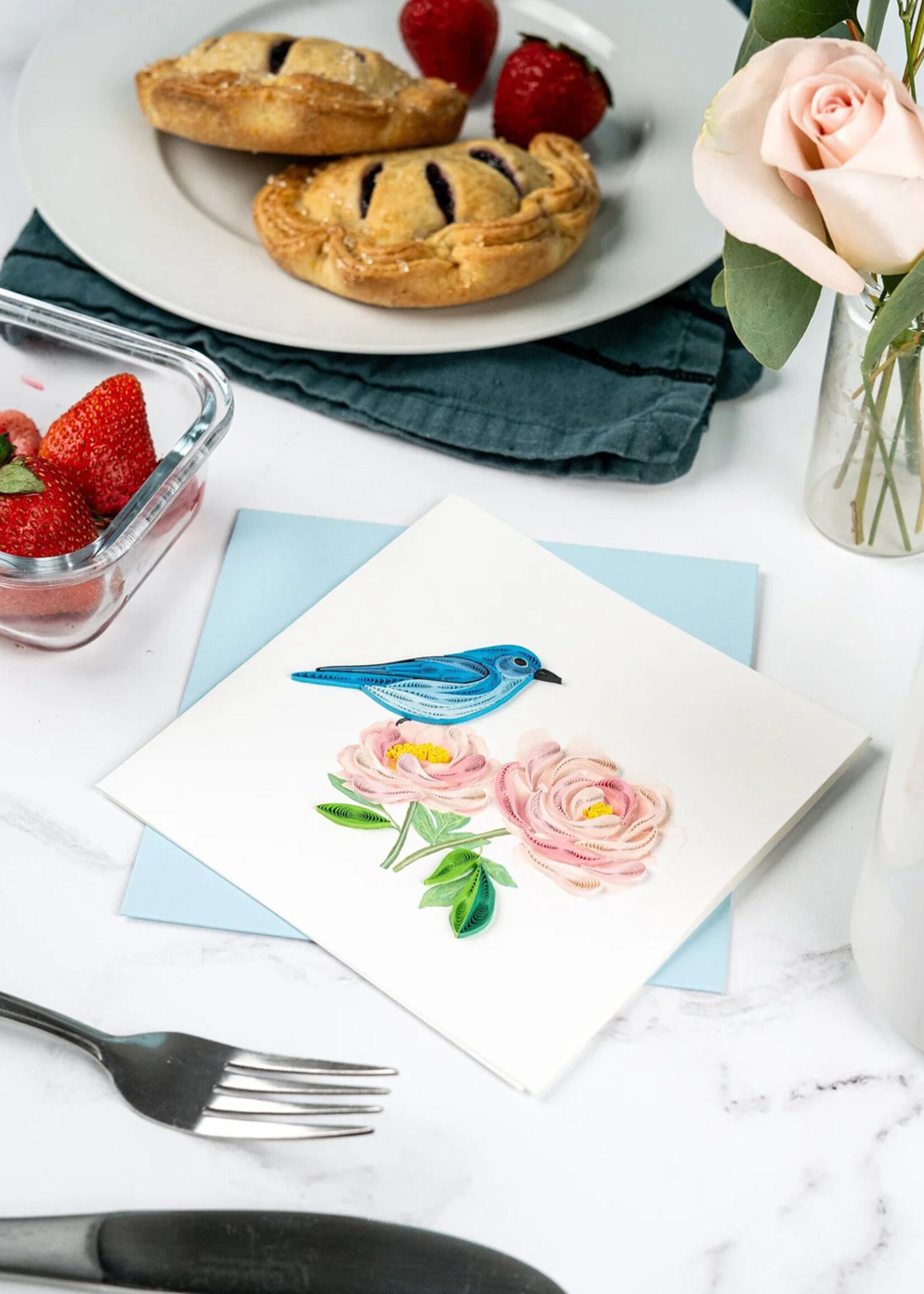 Quilling Cards Bluebird & Peonies Quilling Card