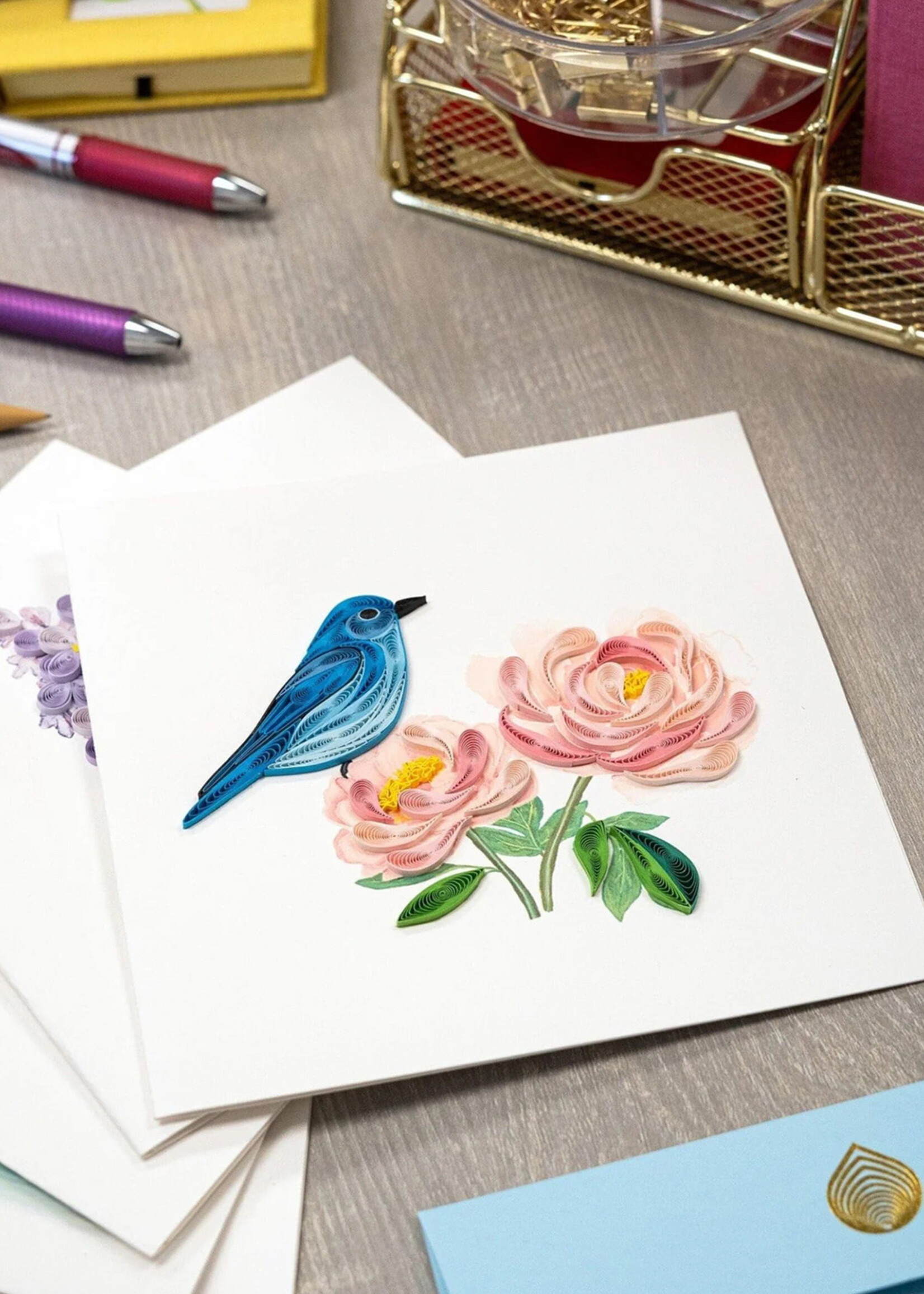 Quilling Cards Bluebird & Peonies Quilling Card