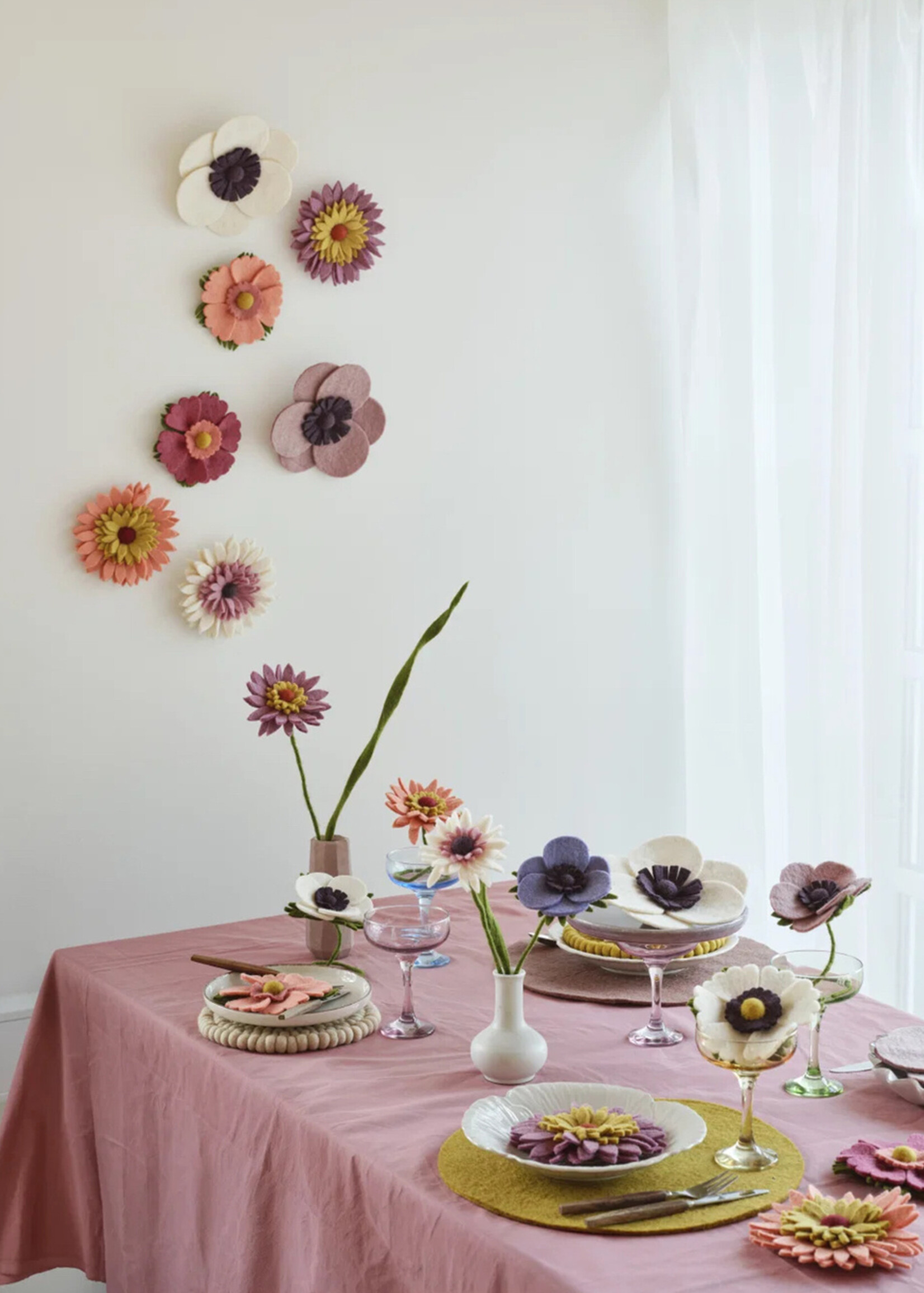 Gry and Sif 7.5" French Anemone Felt Wall Flower