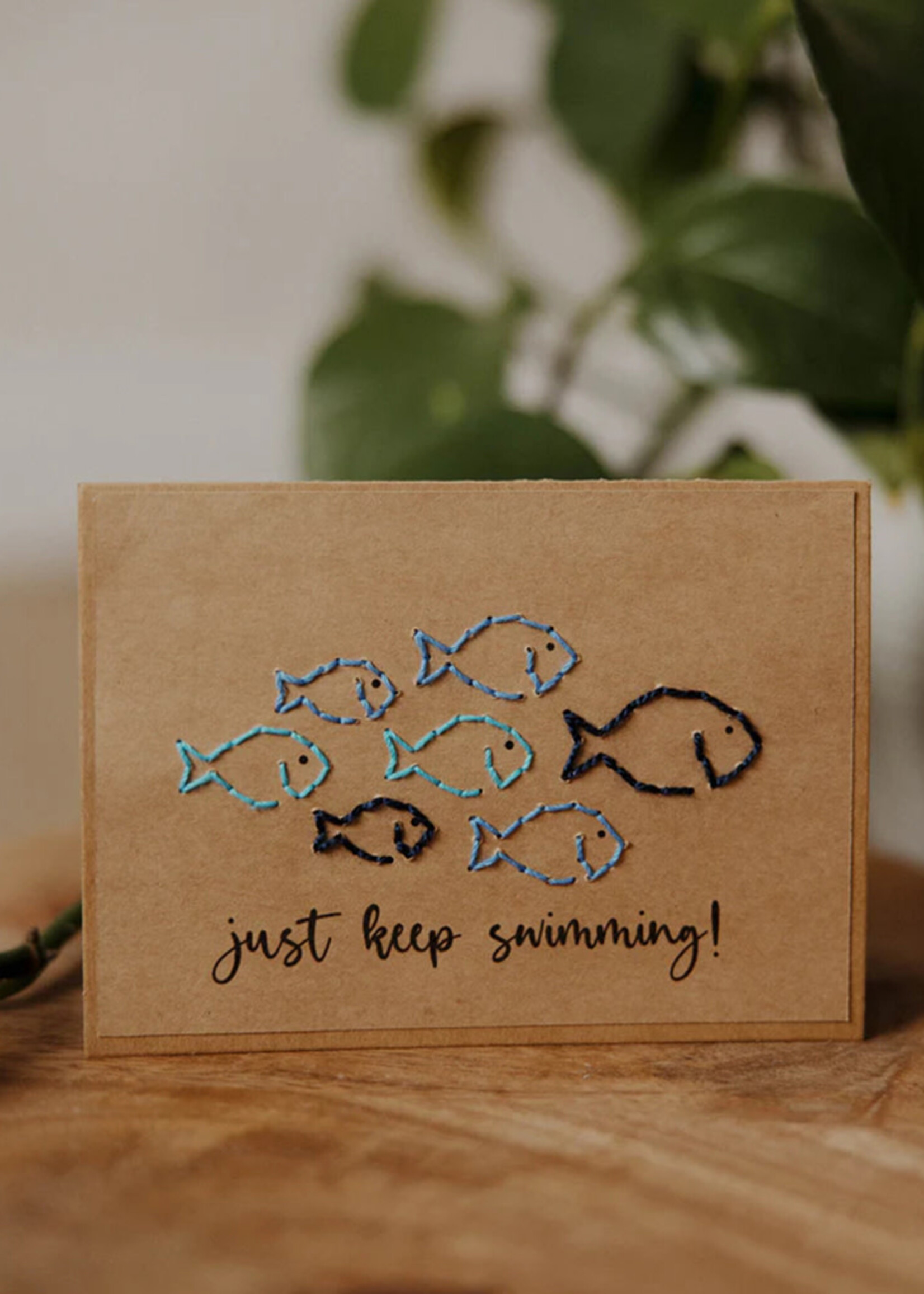 Rosie's Boutique Haiti Just Keep Swimming Fish Handstitched Card