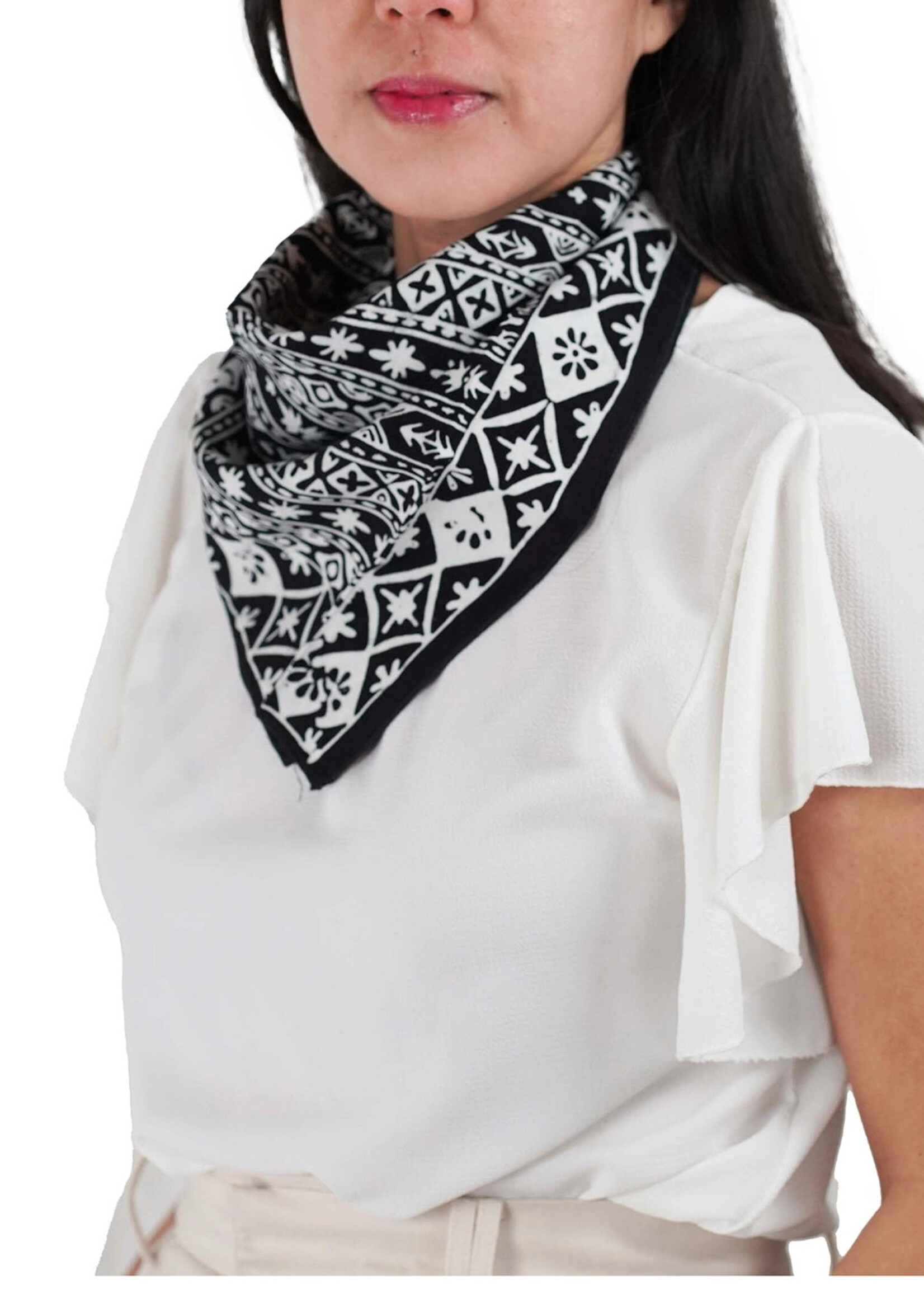 Kasih Co-op Black & White Geometric Batik Bandana