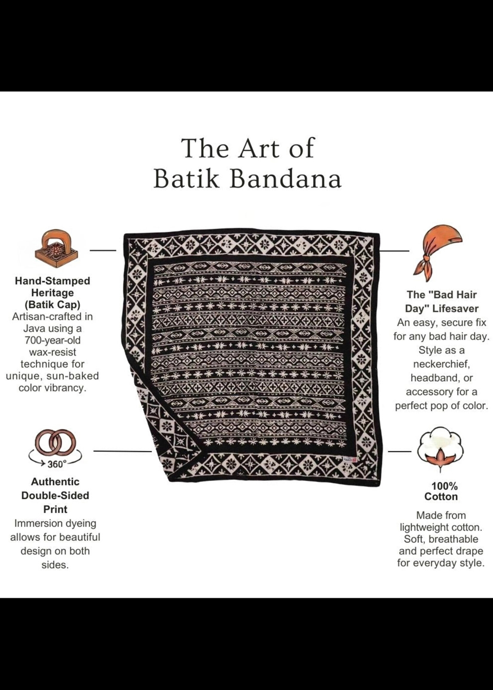 Kasih Co-op Black & White Geometric Batik Bandana