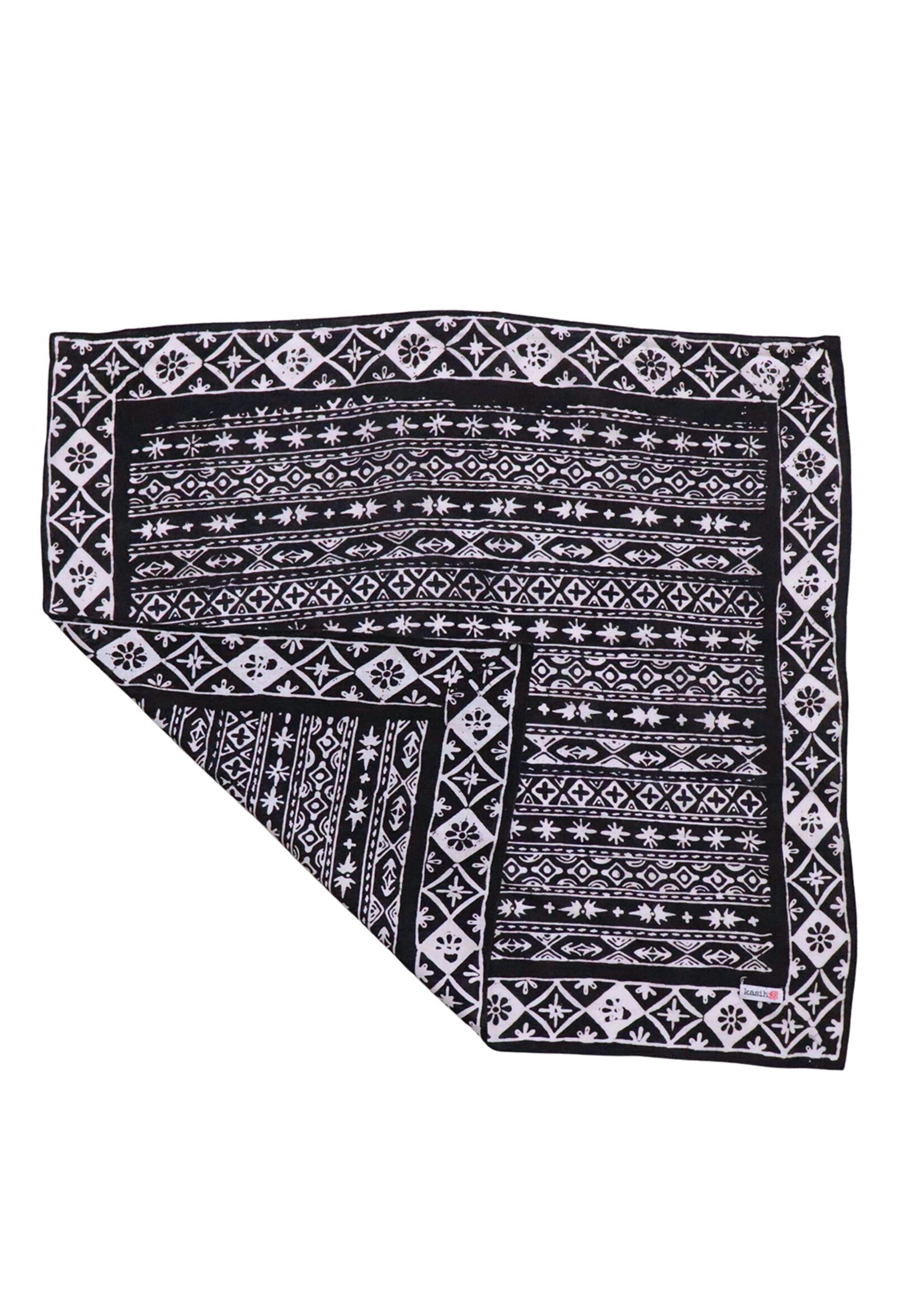 Kasih Co-op Black & White Geometric Batik Bandana
