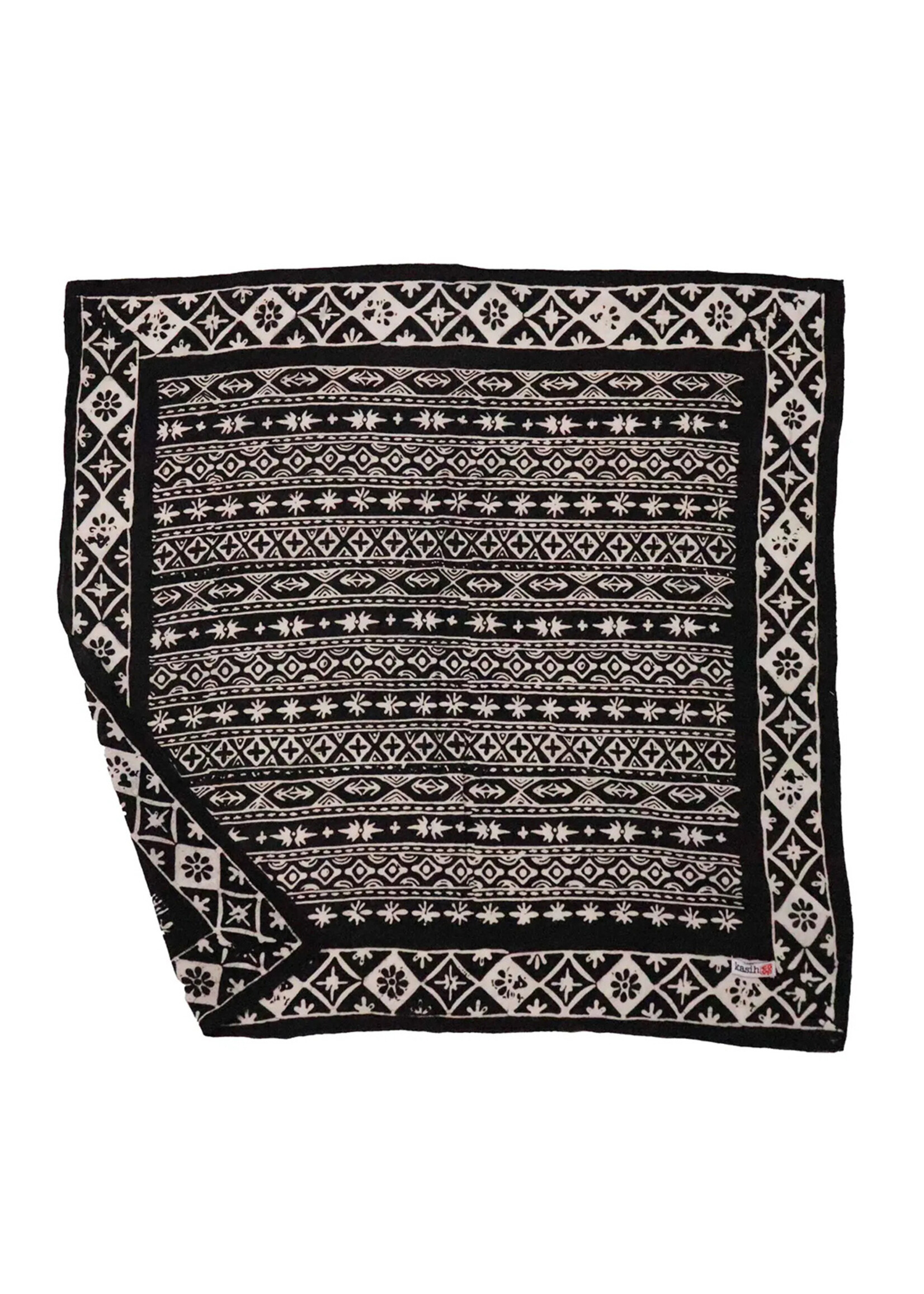 Kasih Co-op Black & White Geometric Batik Bandana