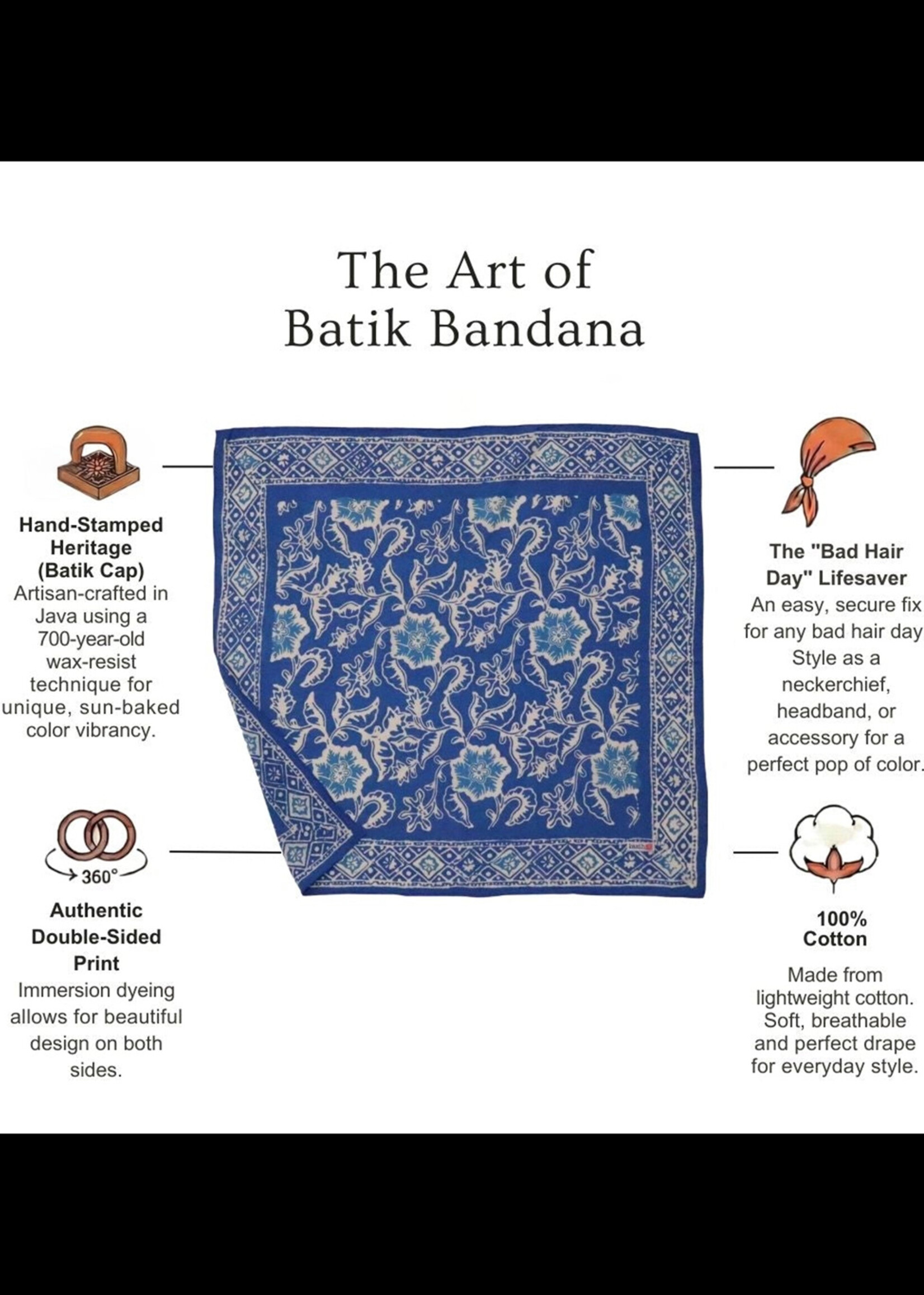 Kasih Co-op Blue Tendril Batik Bandana