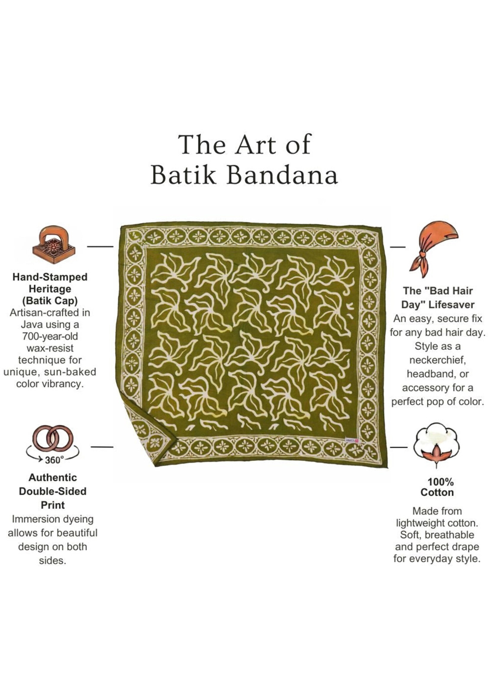Kasih Co-op Olive Green Jade Jungle Batik Bandana
