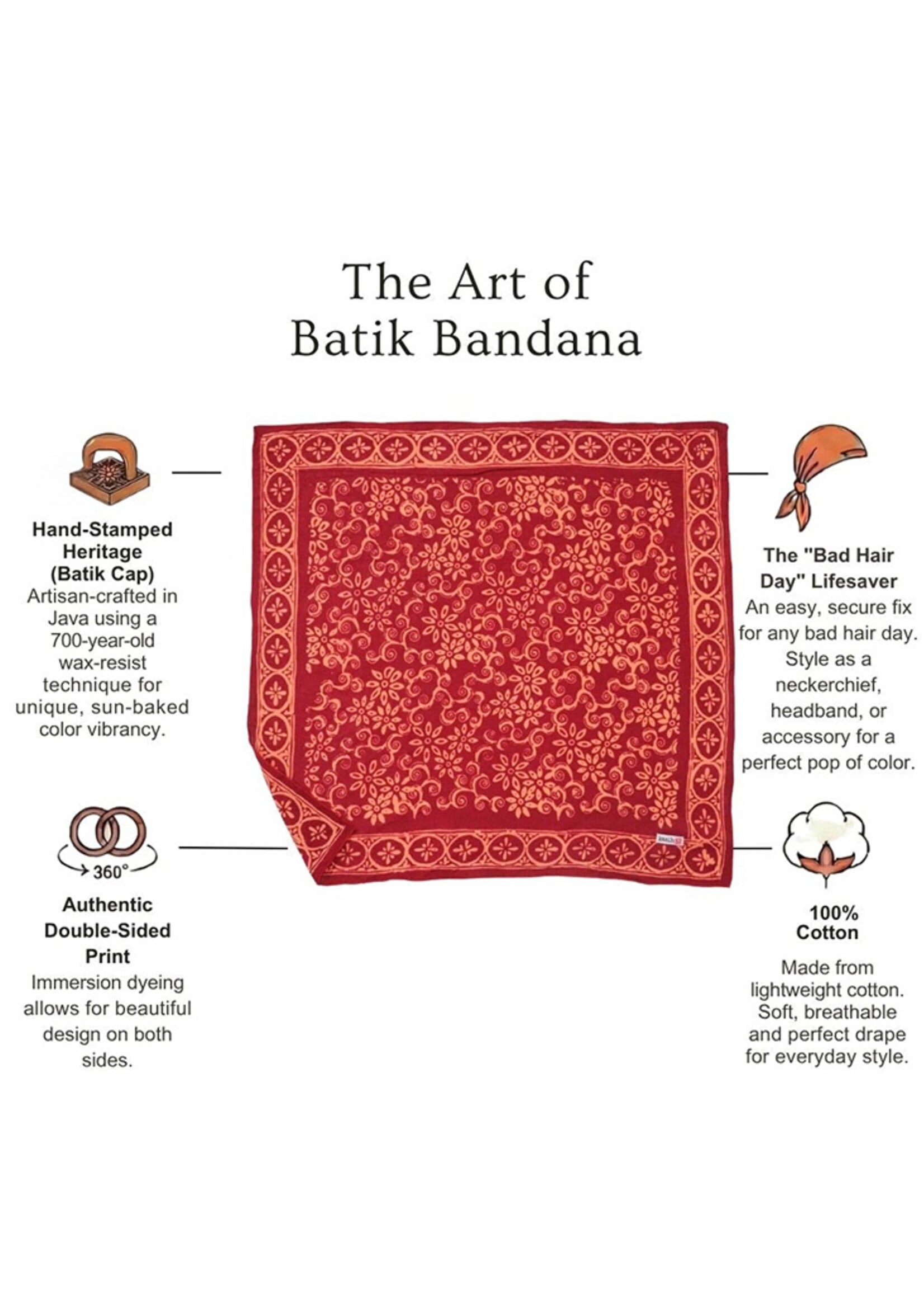 Kasih Co-op Red Loop Burgundy Batik Bandana
