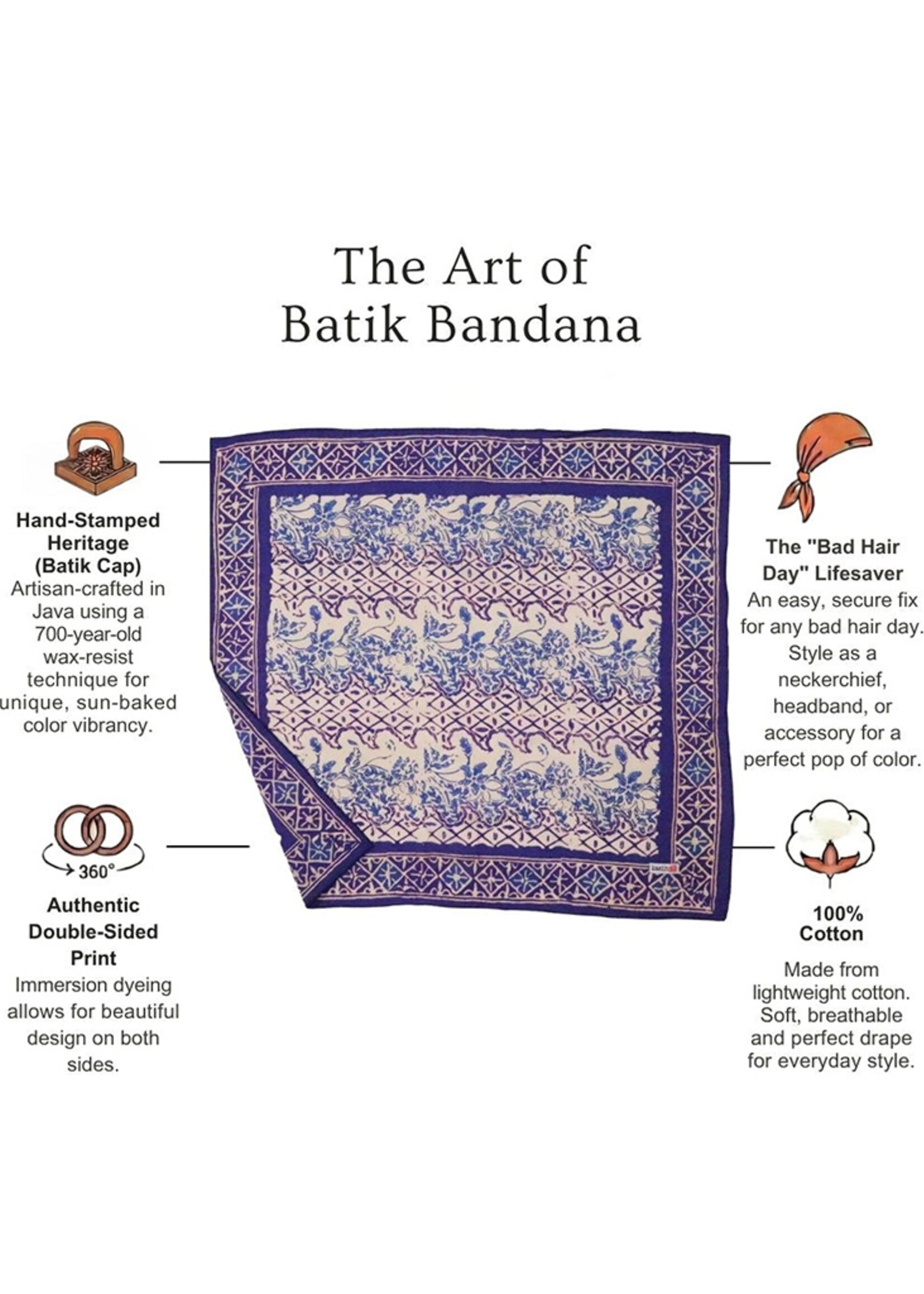 Kasih Co-op Purple Vines Batik Bandana