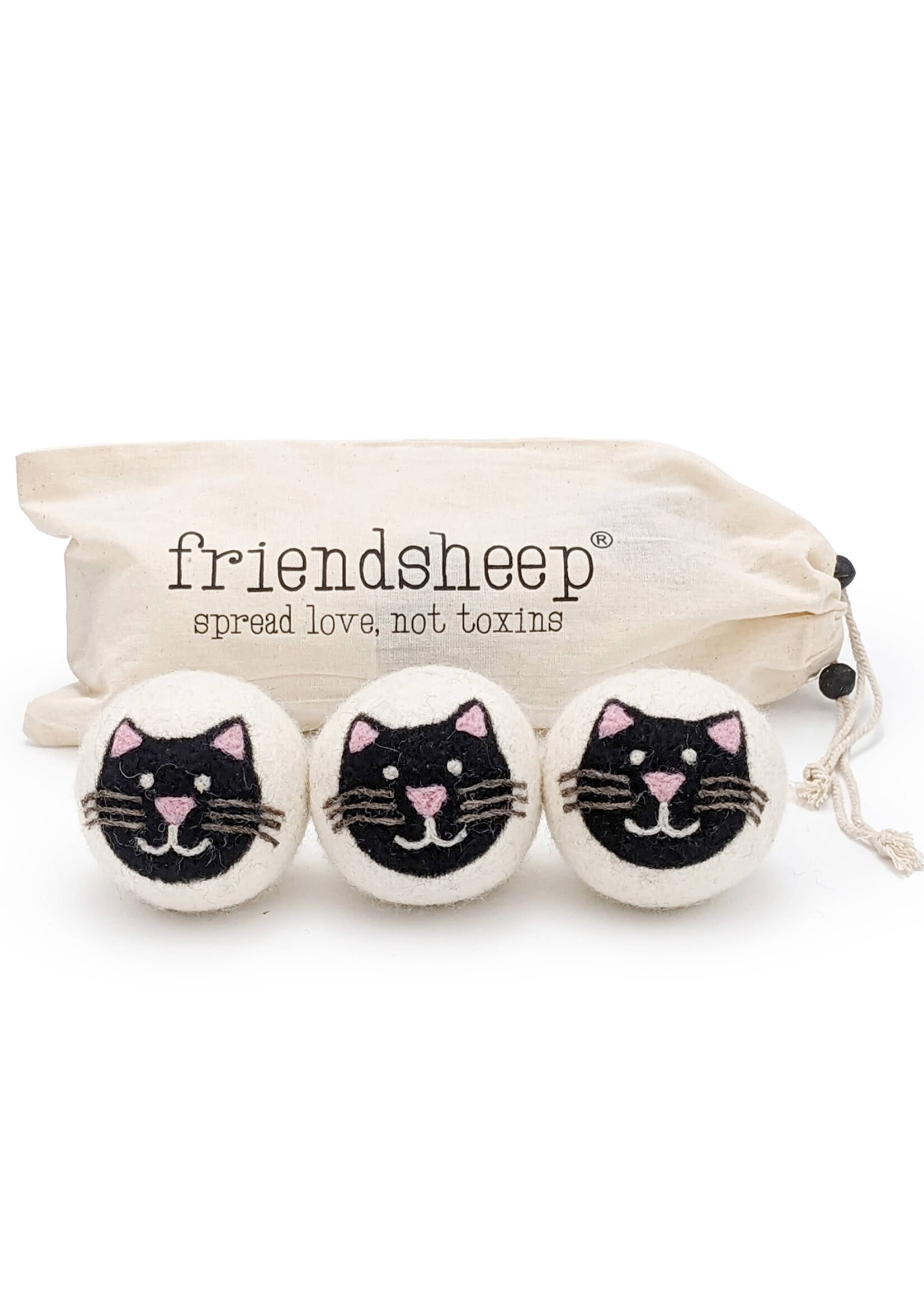 Friendsheep Felt Dryer Ball Set - Black Cats