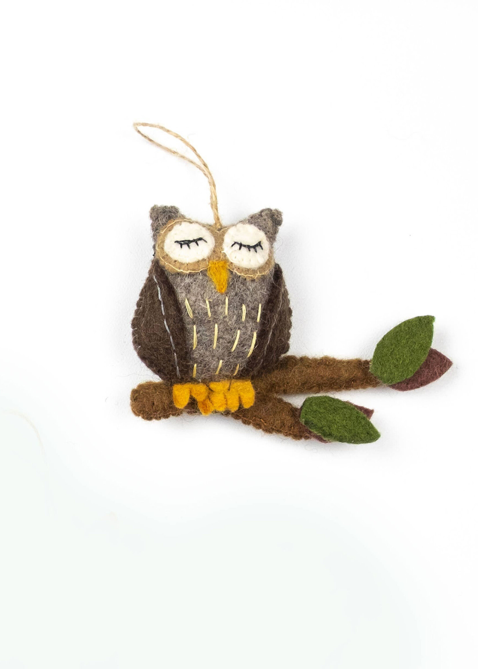 The Winding Road Felt Owl on Branch Ornament
