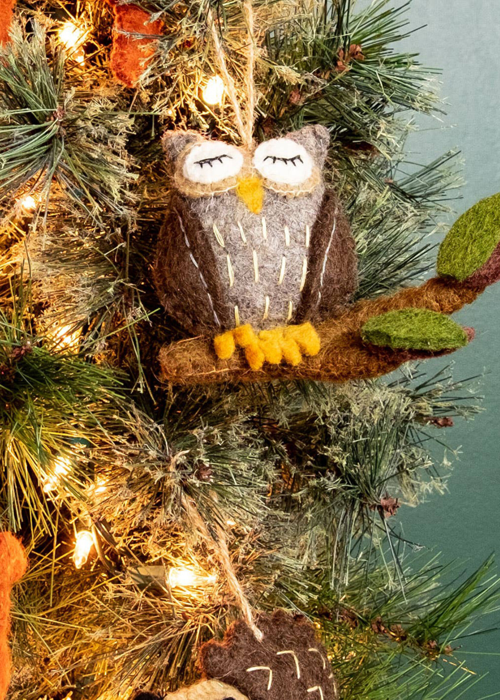 The Winding Road Felt Owl on Branch Ornament