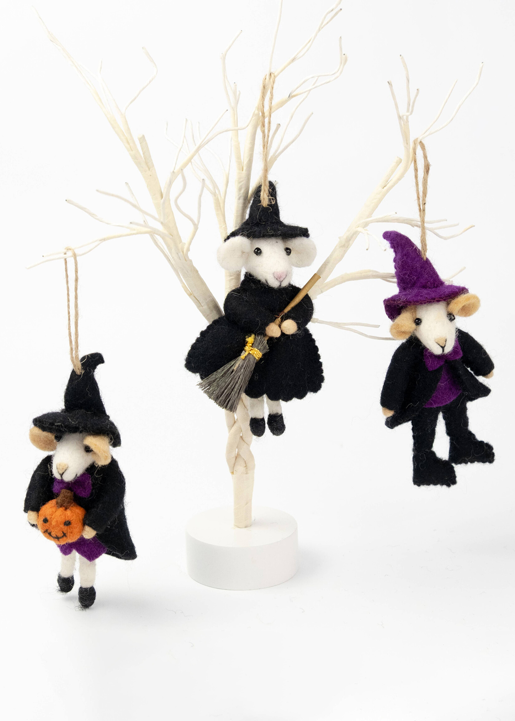 The Winding Road Felt Mice Witch Ornament
