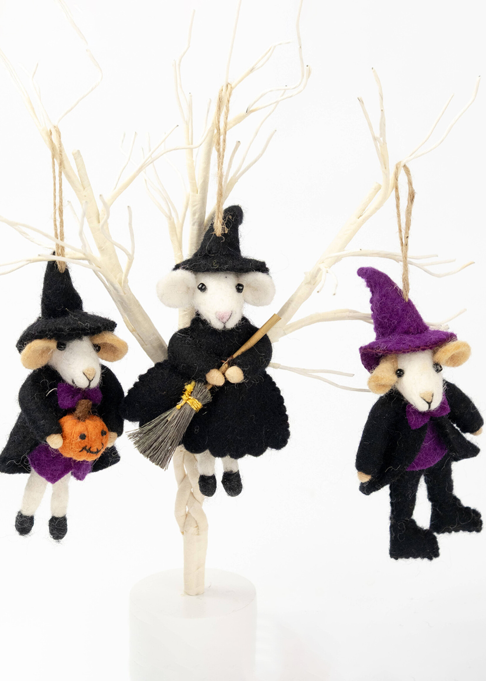 The Winding Road Felt Mice Witch Ornament