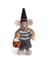 Gry and Sif Felt Grey Girl Mouse with Halloween Basket Ornament