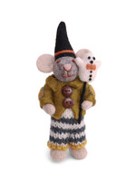 Gry and Sif Felt Grey Boy Mouse with Ghost Ornament