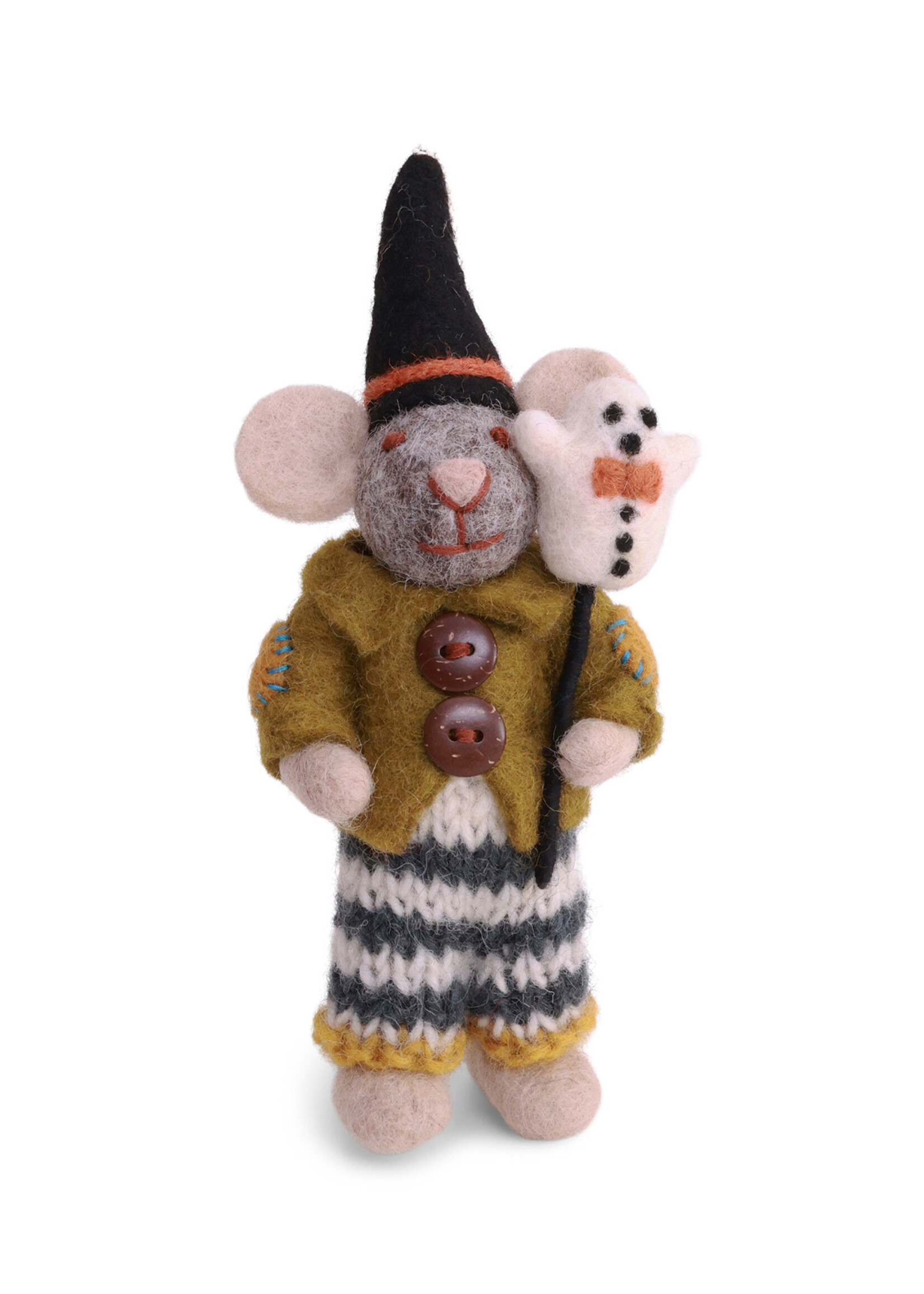 Gry and Sif Felt Grey Boy Mouse with Ghost Ornament