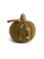 Gry and Sif Green Felt Pumpkin Ornament with Embroidery