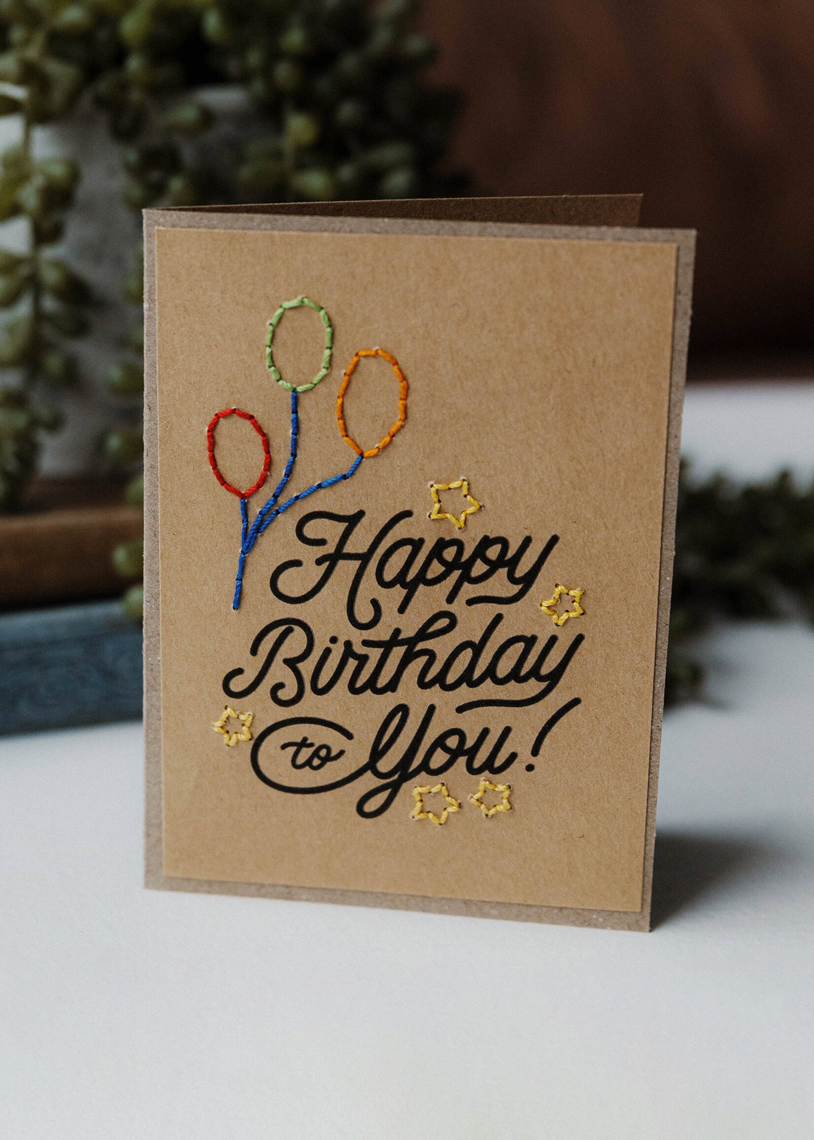 Rosie's Boutique Haiti Happy Birthday Balloon & Stars Handstitched Card