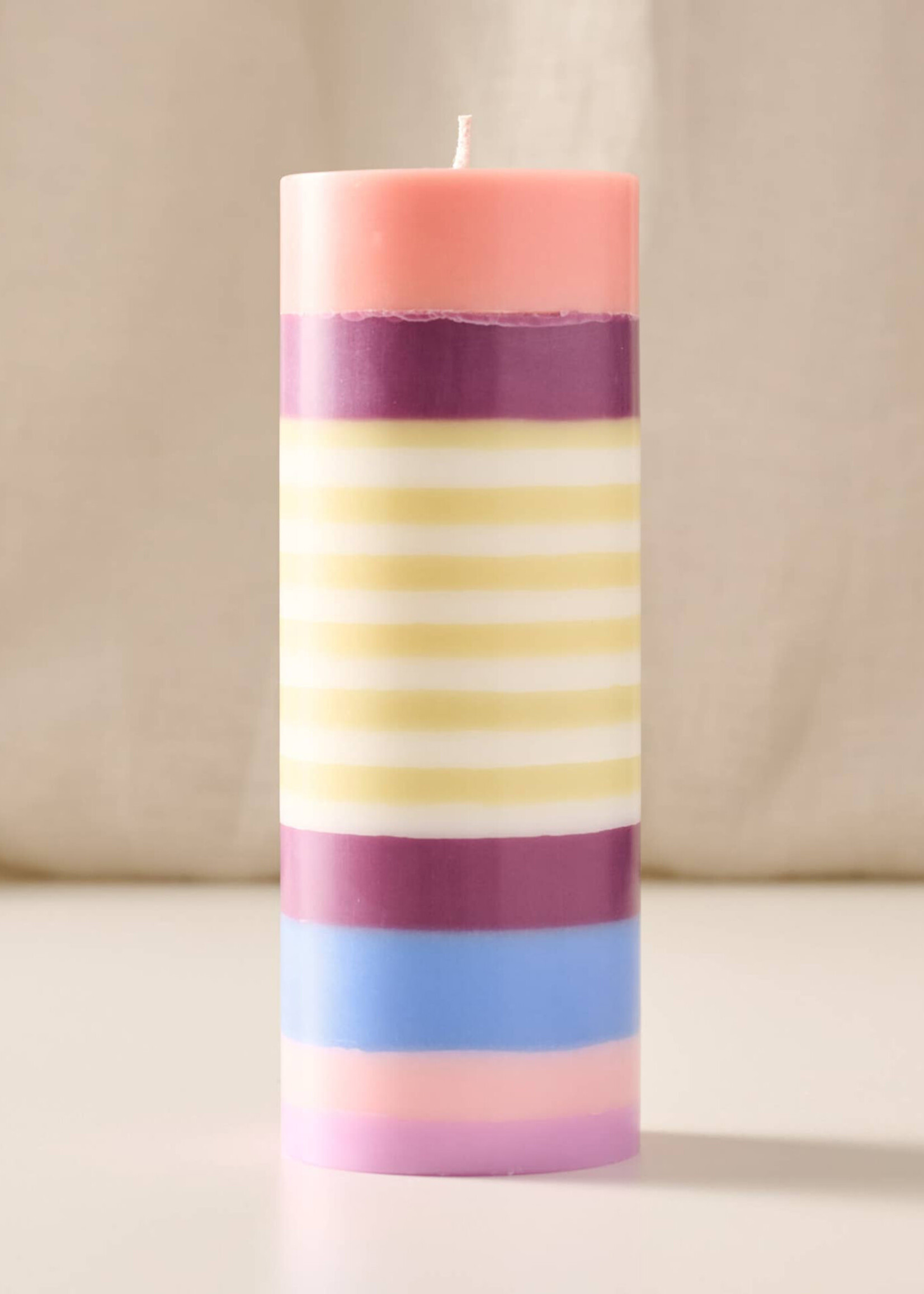 Ten Thousand Villages Obor Palm Wax Pillar Candle - Large Stripe Berry