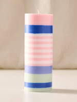 Ten Thousand Villages Obor Palm Wax Pillar Candle - Large Stripe Blue