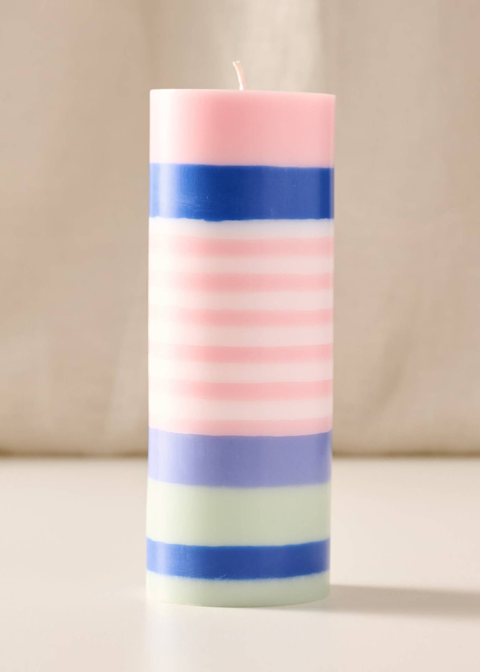 Ten Thousand Villages Obor Palm Wax Pillar Candle - Large Stripe Blue
