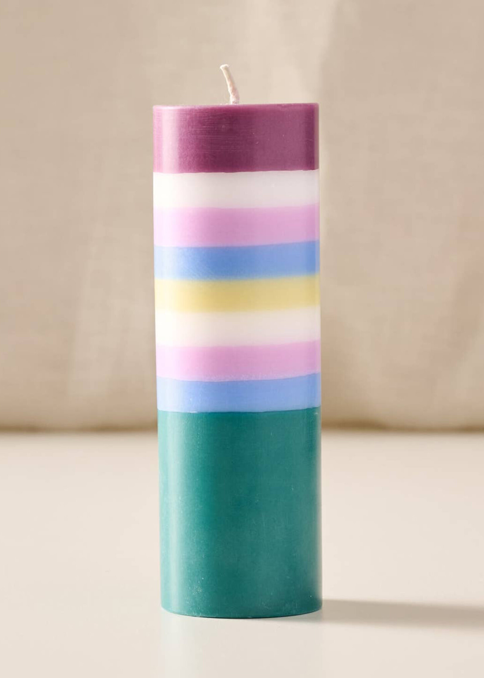 Ten Thousand Villages Rayi Palm Wax Pillar Candle - Short Stripe Berry