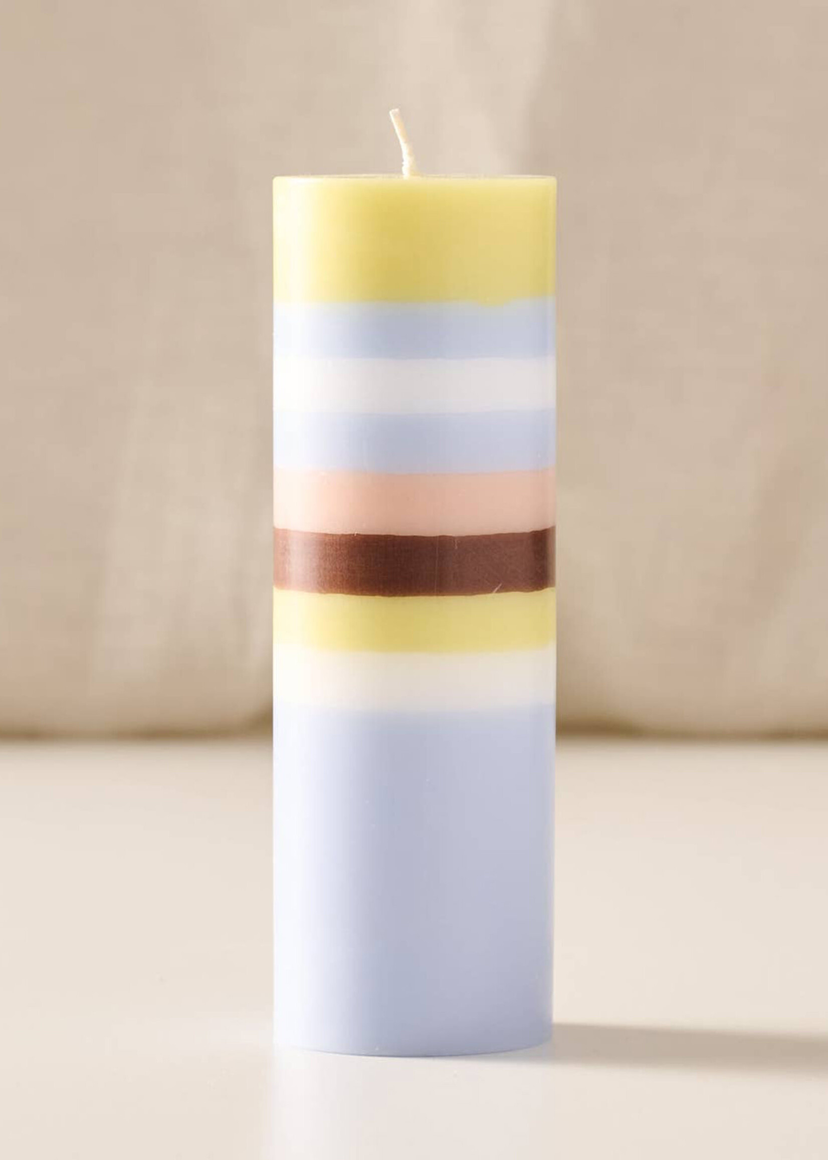 Ten Thousand Villages Rayi Palm Wax Pillar Candle - Short Stripe Natural