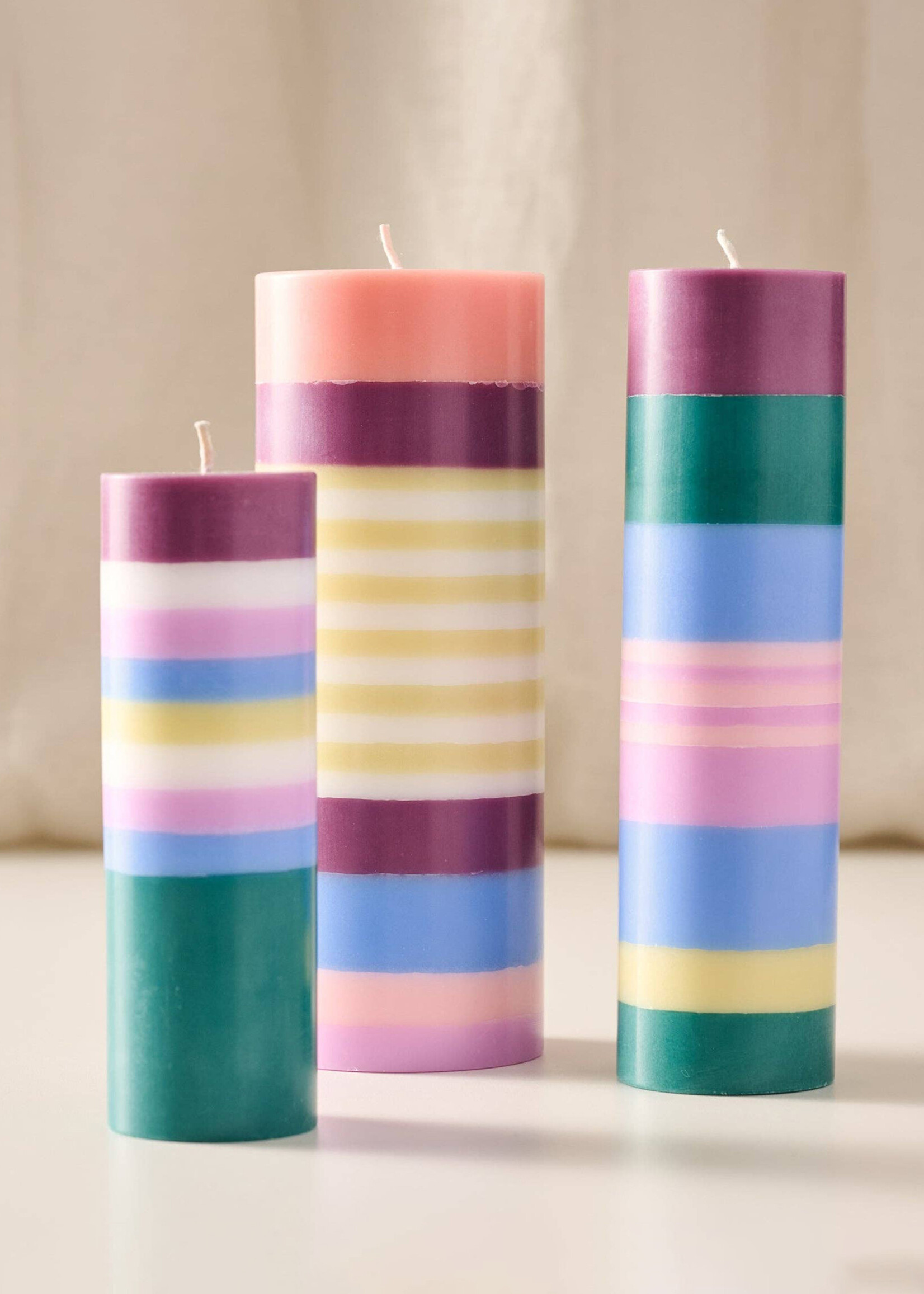 Ten Thousand Villages Obor Palm Wax Pillar Candle - Large Stripe Berry
