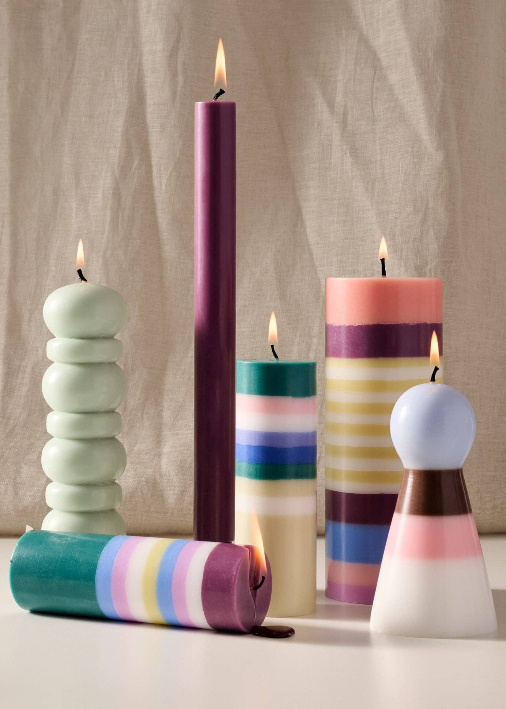 Ten Thousand Villages Obor Palm Wax Pillar Candle - Large Stripe Berry