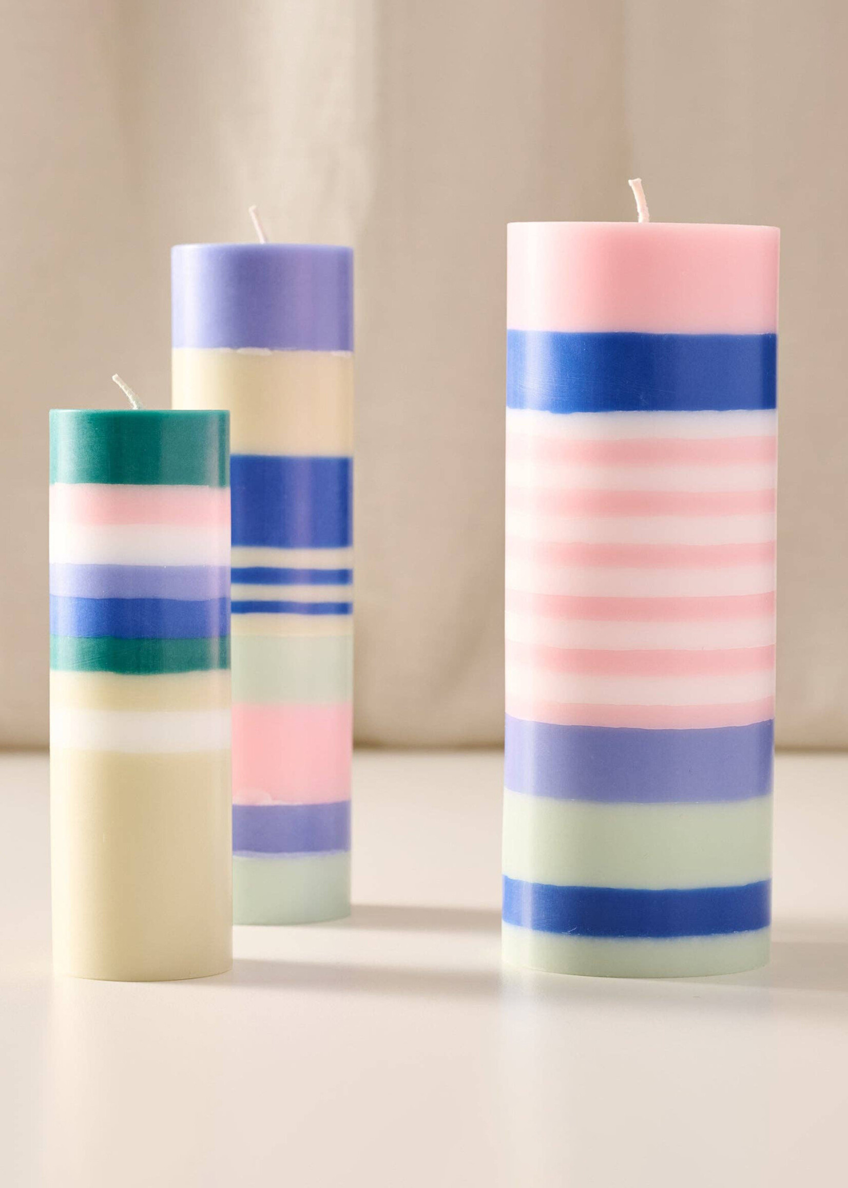 Ten Thousand Villages Obor Palm Wax Pillar Candle - Large Stripe Blue