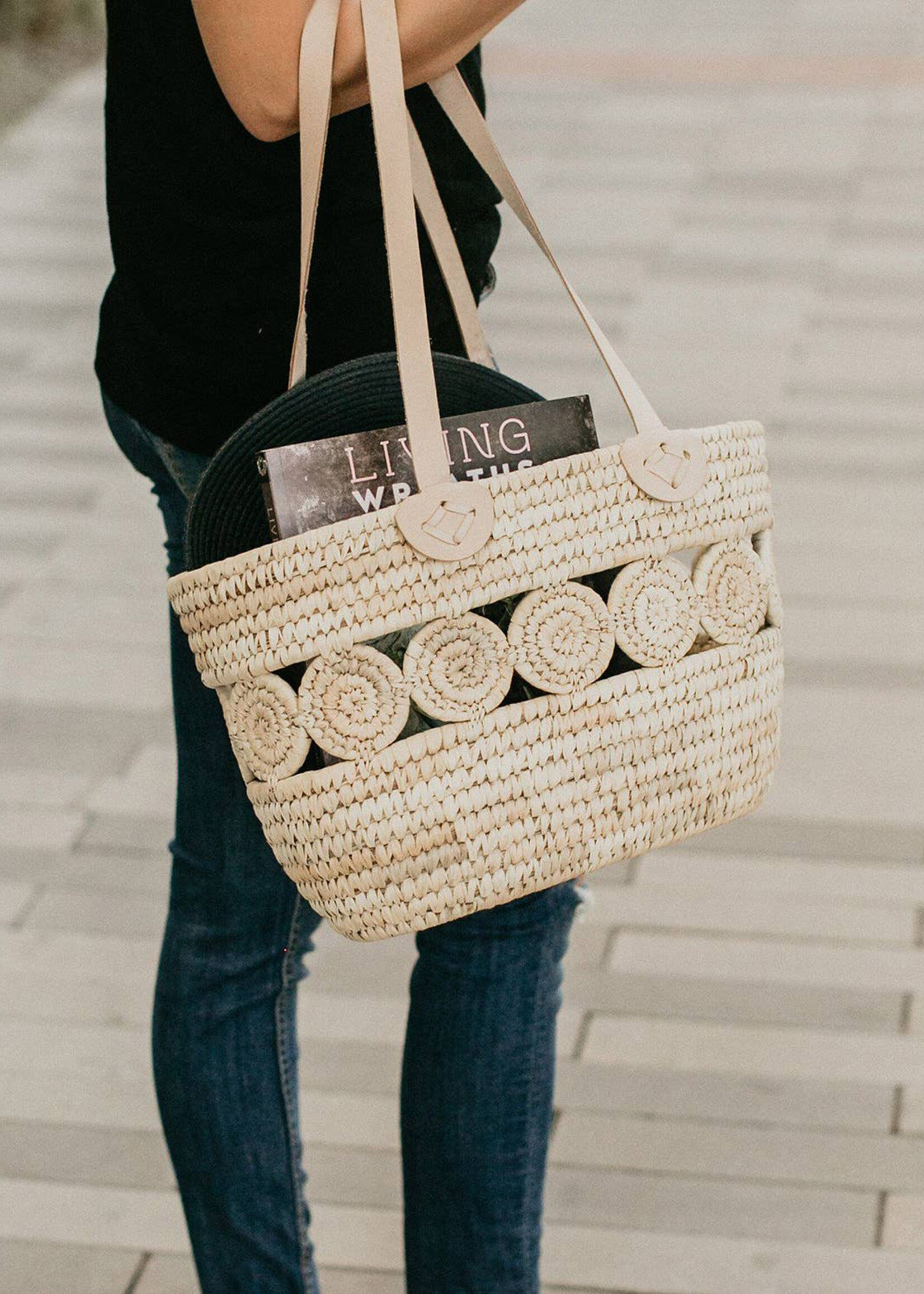 Ten Thousand Villages Palm Leaf Tote Basket