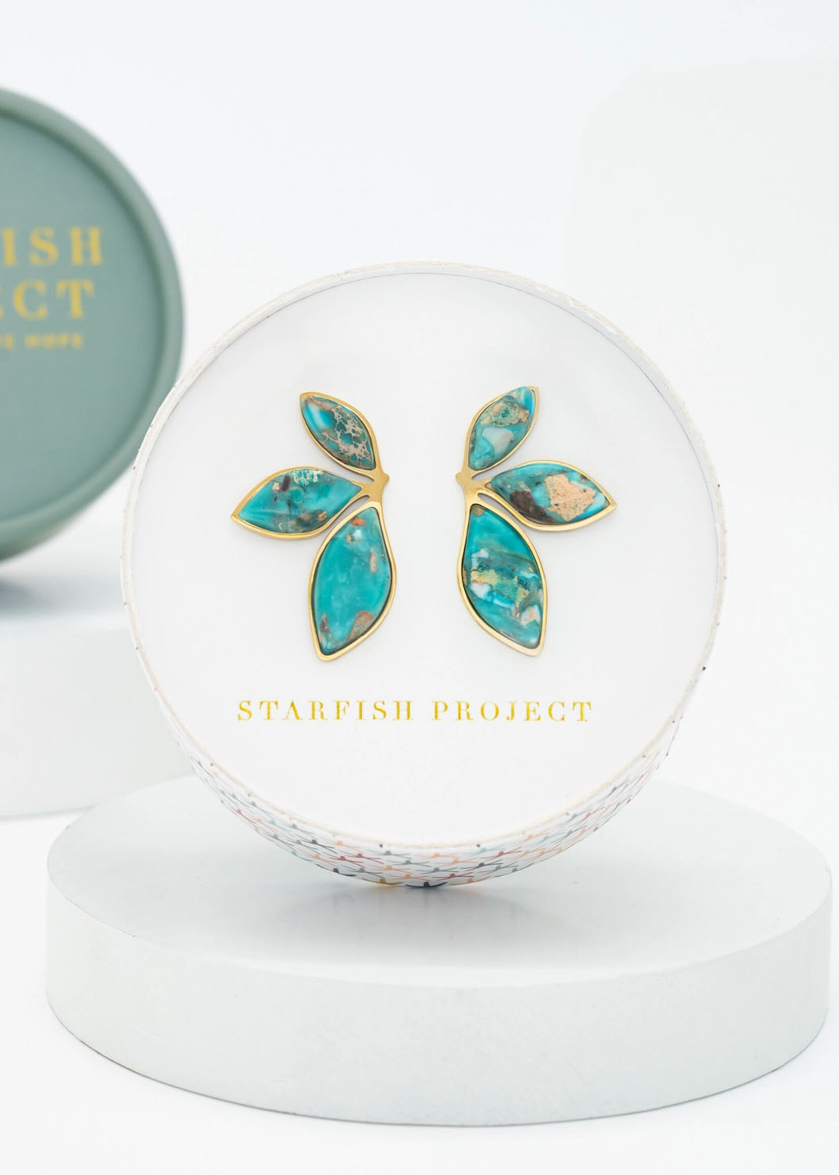 Starfish Project Coastal Leaf Emperor Stone Earrings