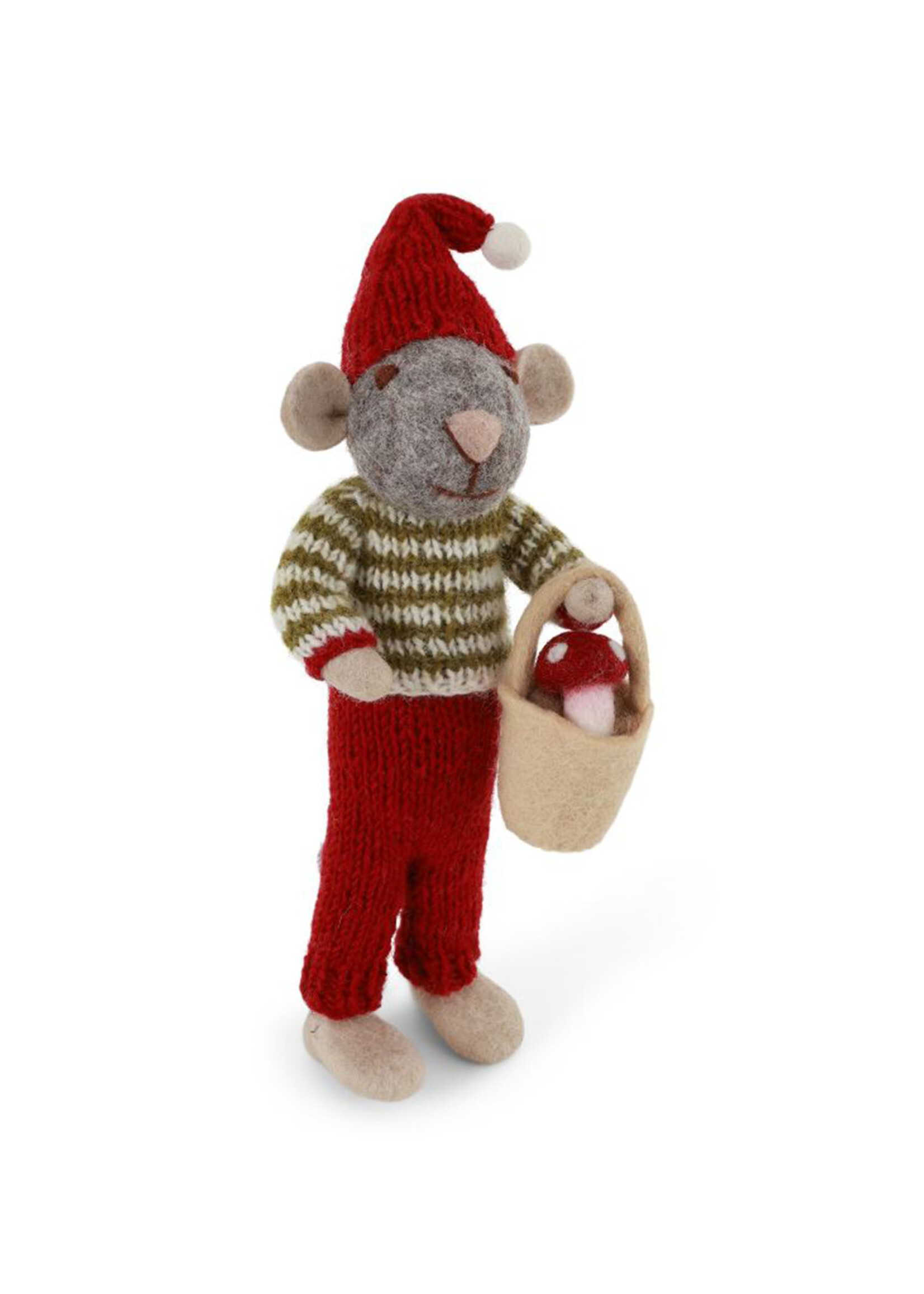 Gry and Sif Felt Grey Boy Mouse with Mushroom Bucket